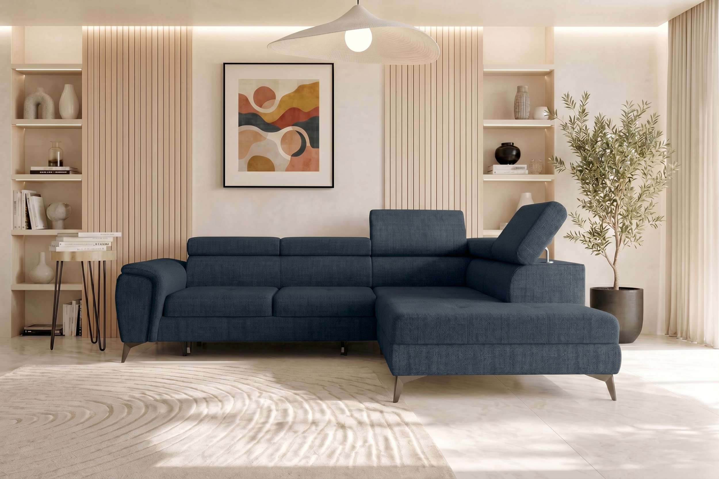 Couch Zento L Form in Stoff dunkelblau
