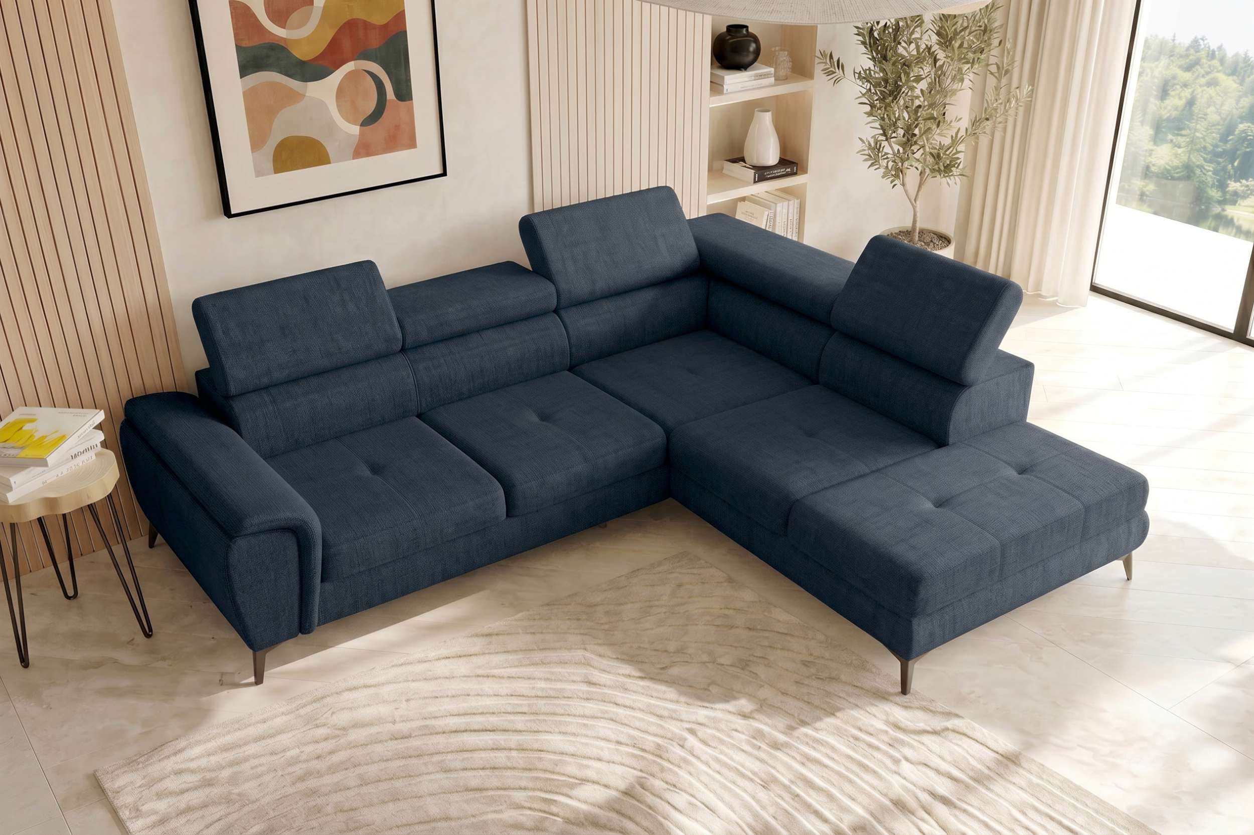Couch Zento L Form in Stoff dunkelblau