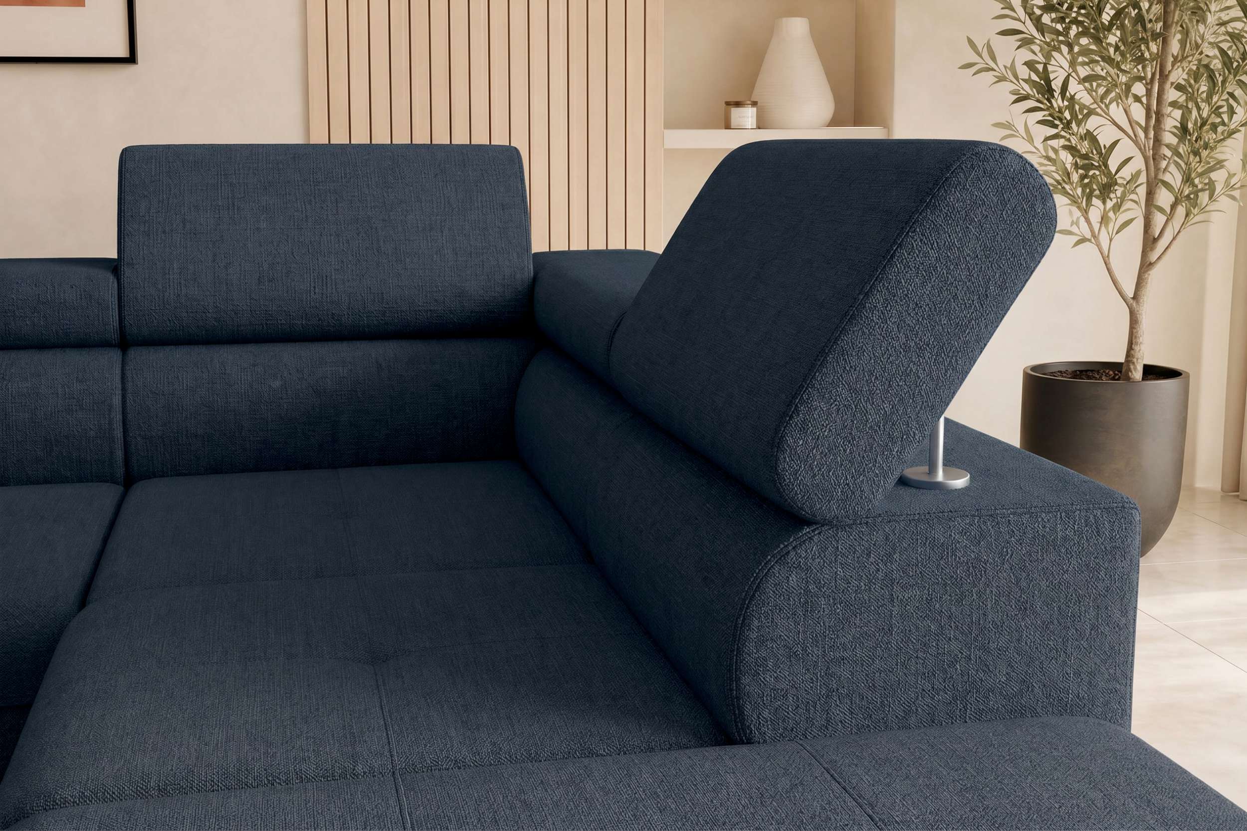 Couch Zento L Form in Stoff dunkelblau