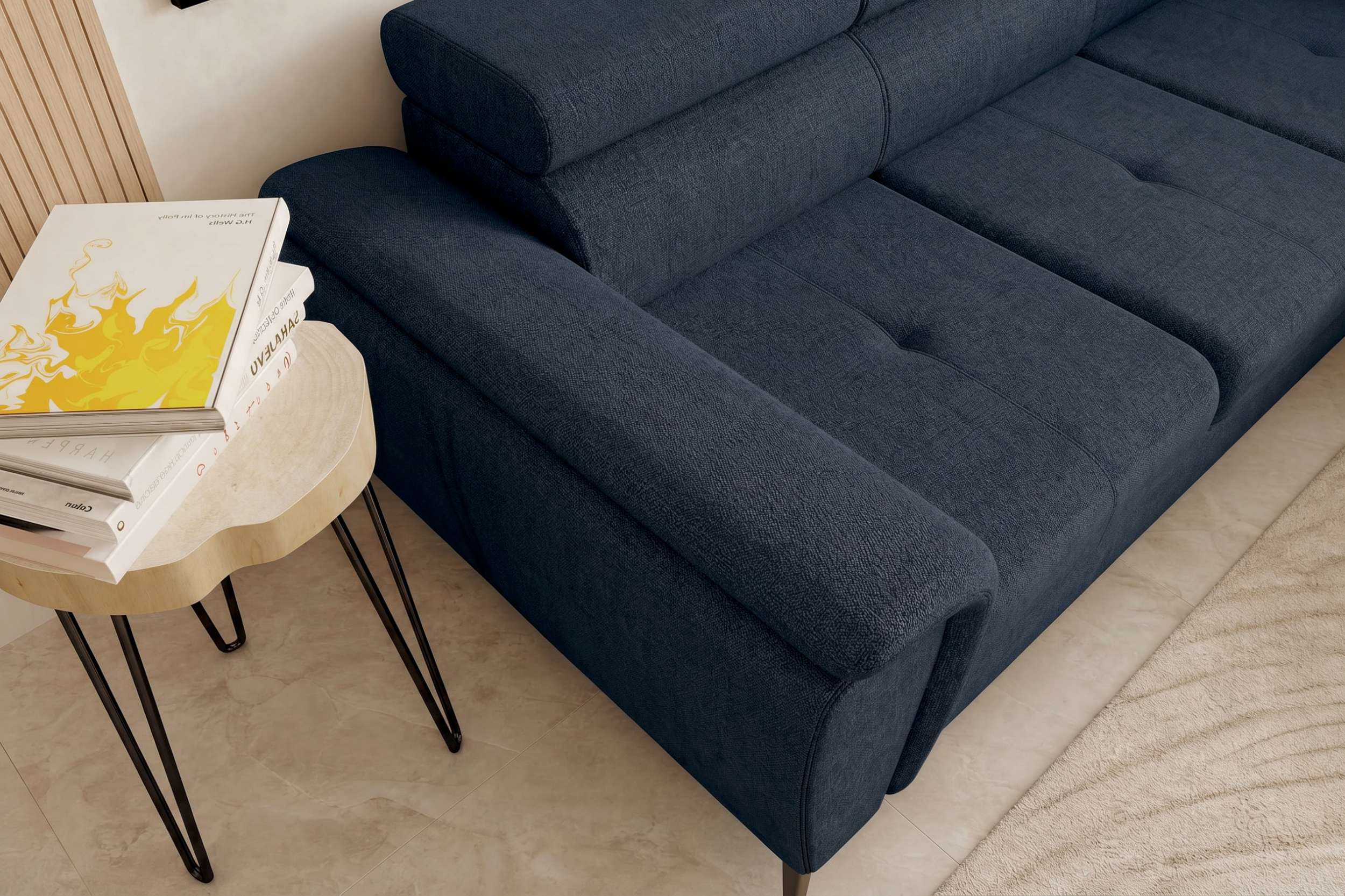 Couch Zento L Form in Stoff dunkelblau