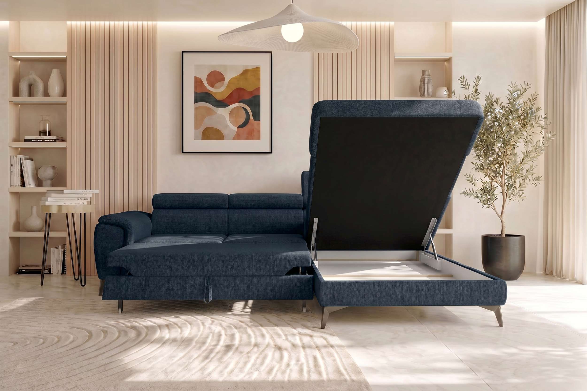 Couch Zento L Form in Stoff dunkelblau