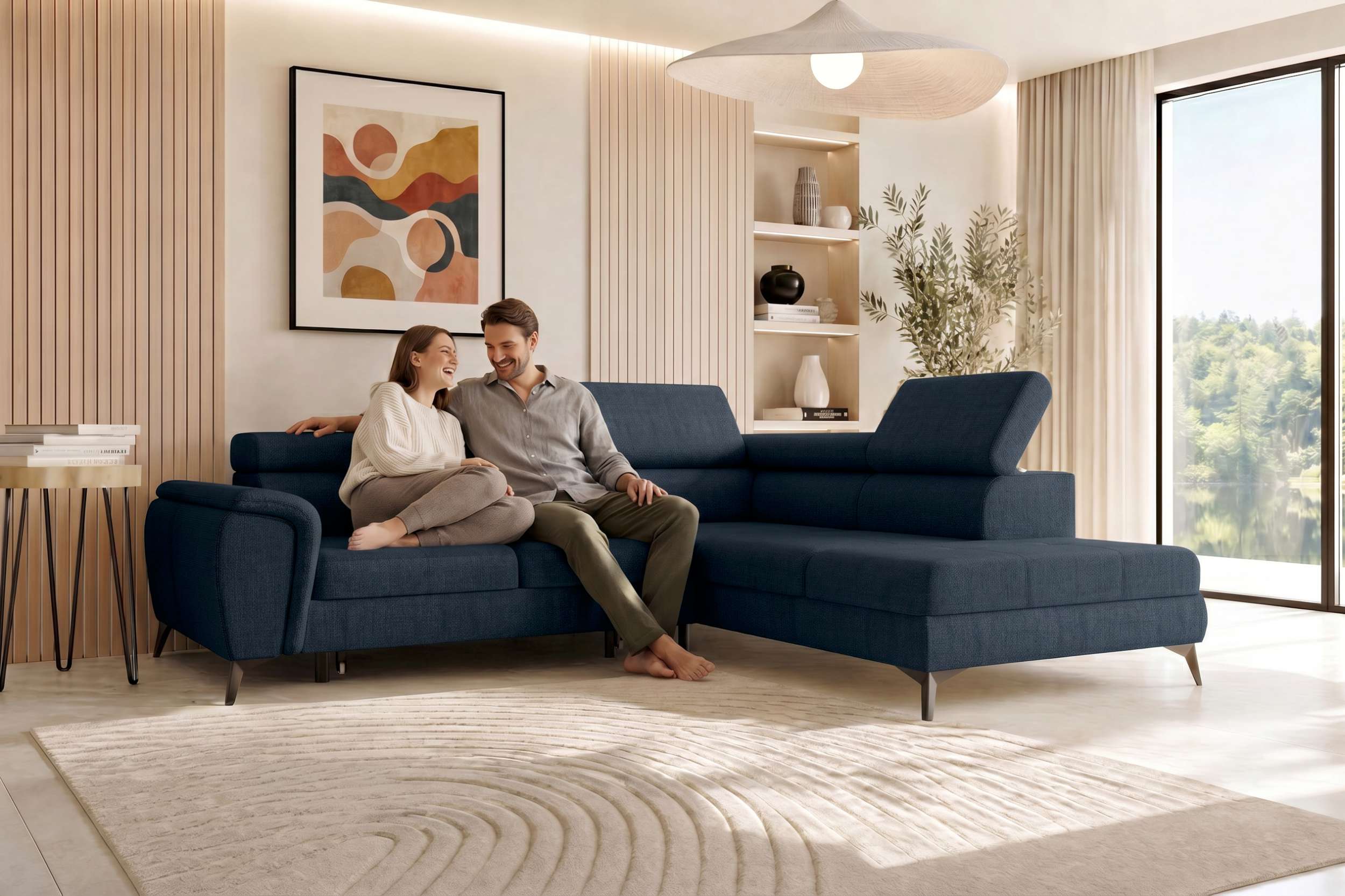 Couch Zento L Form in Stoff dunkelblau