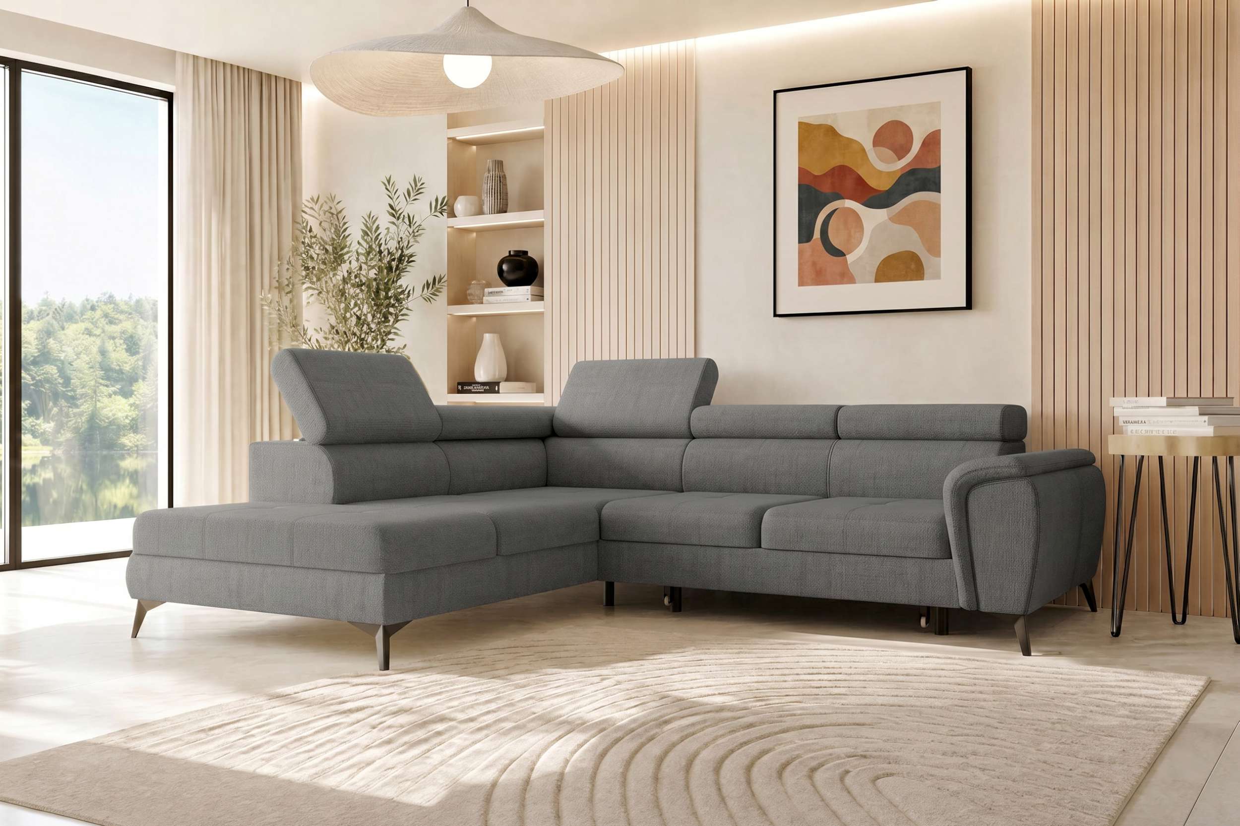 Couch Zento L-Form in Stoff Grau