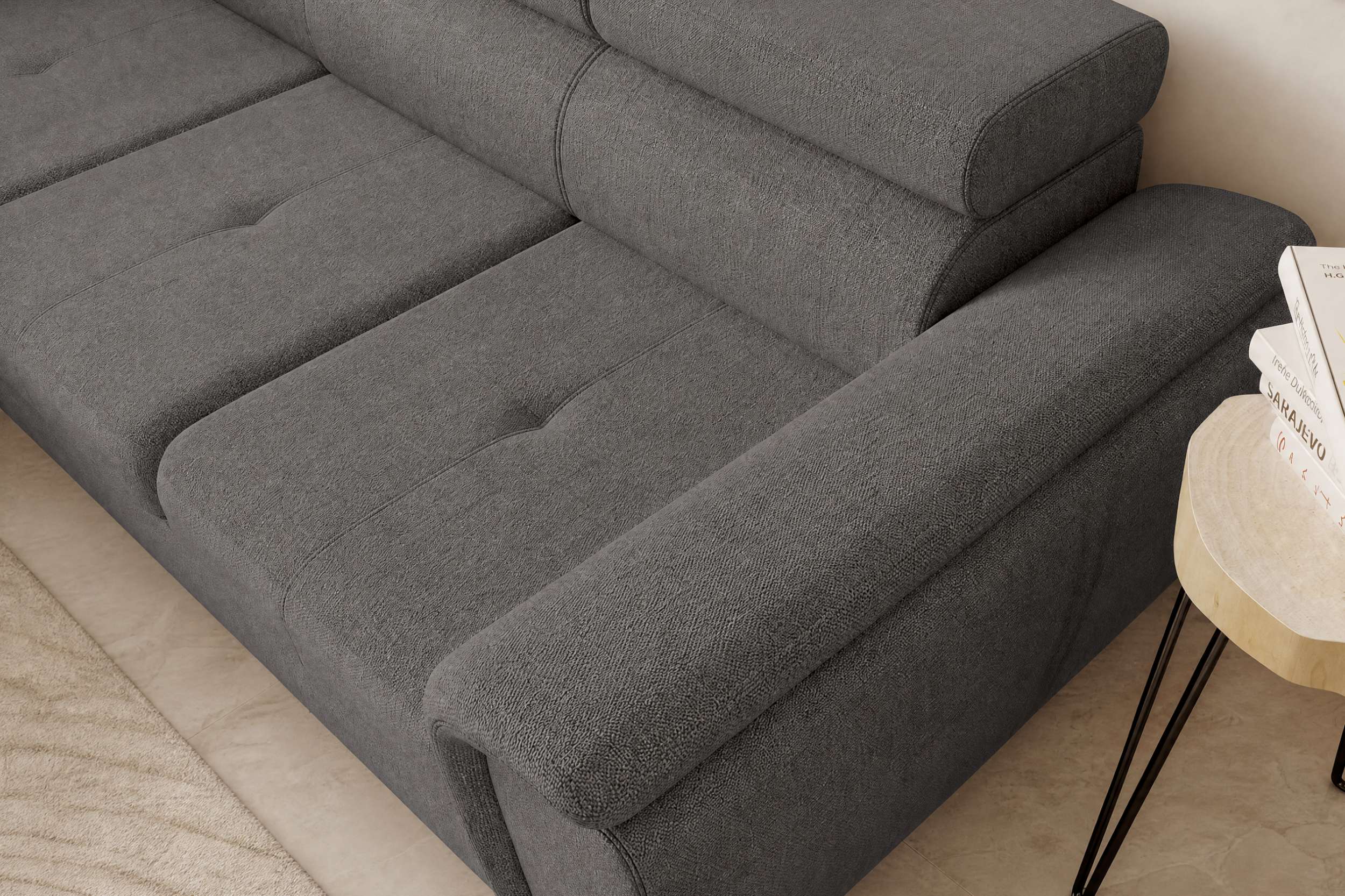 Couch Zento L-Form in Stoff Grau