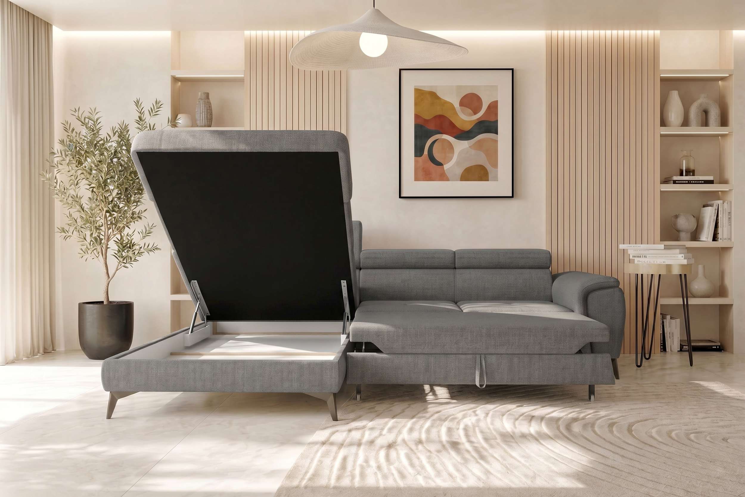 Couch Zento L-Form in Stoff Grau
