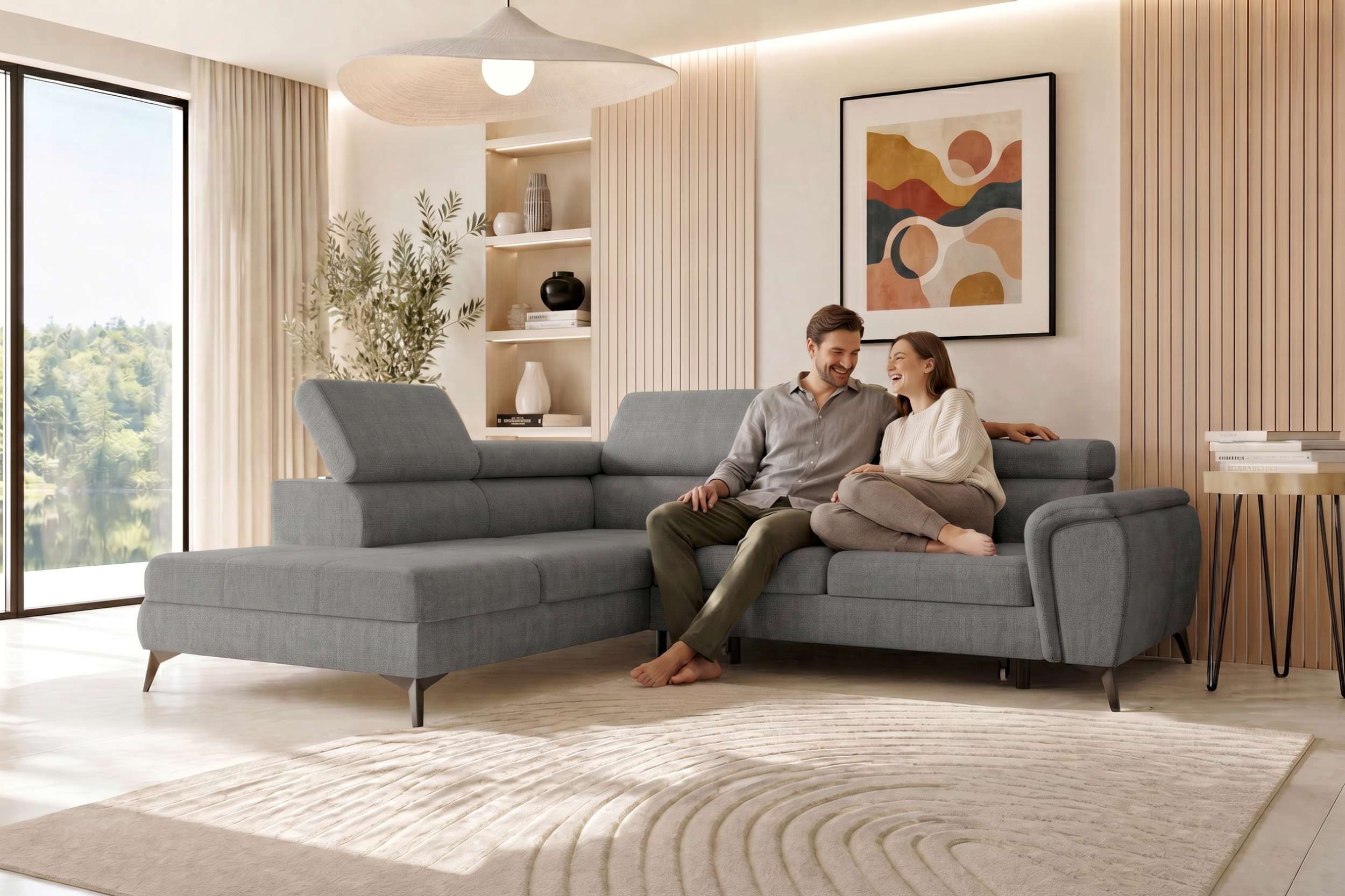 Couch Zento L-Form in Stoff Grau