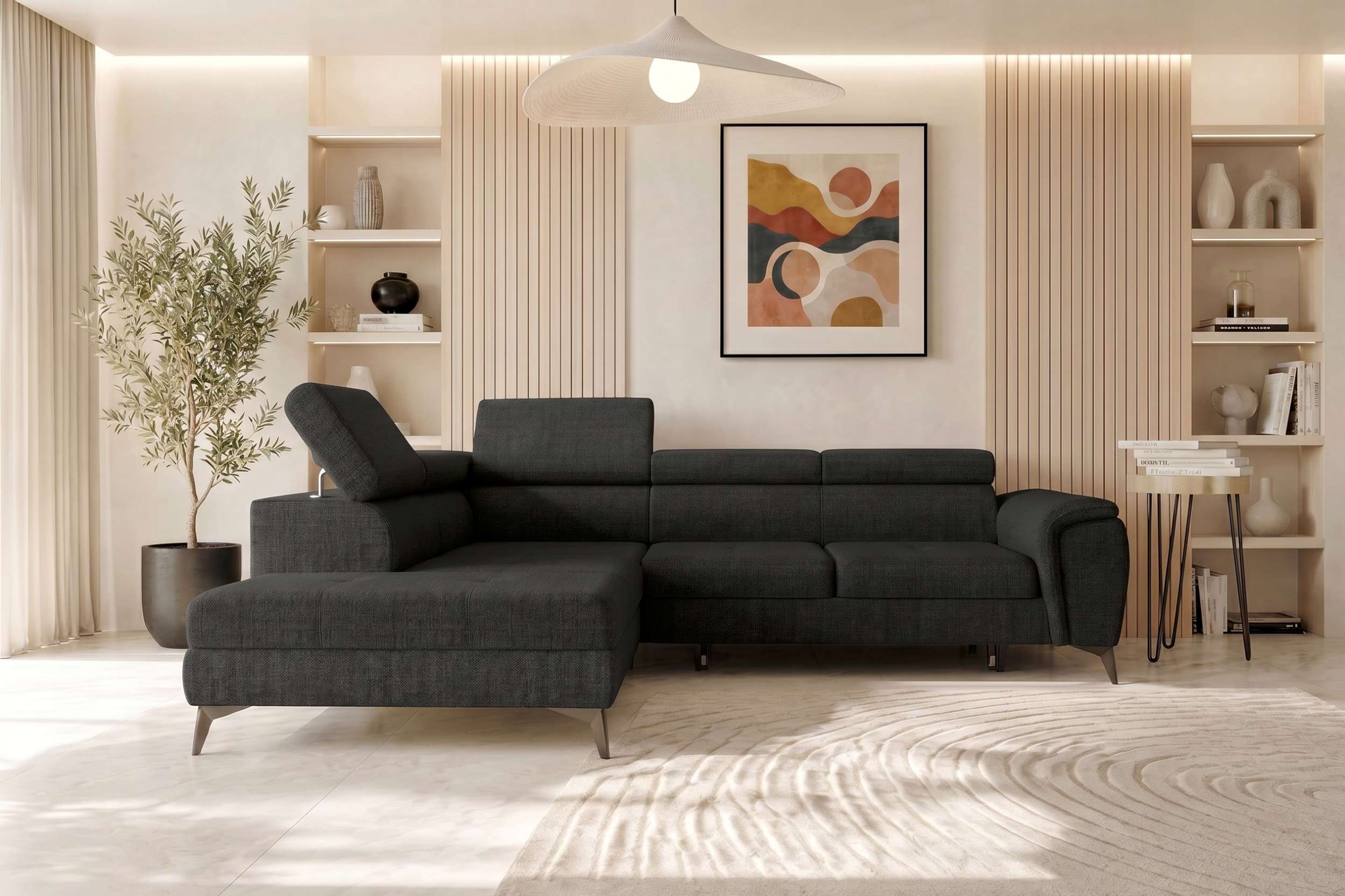 Couch Zento L-Form in Stoff Schwarz