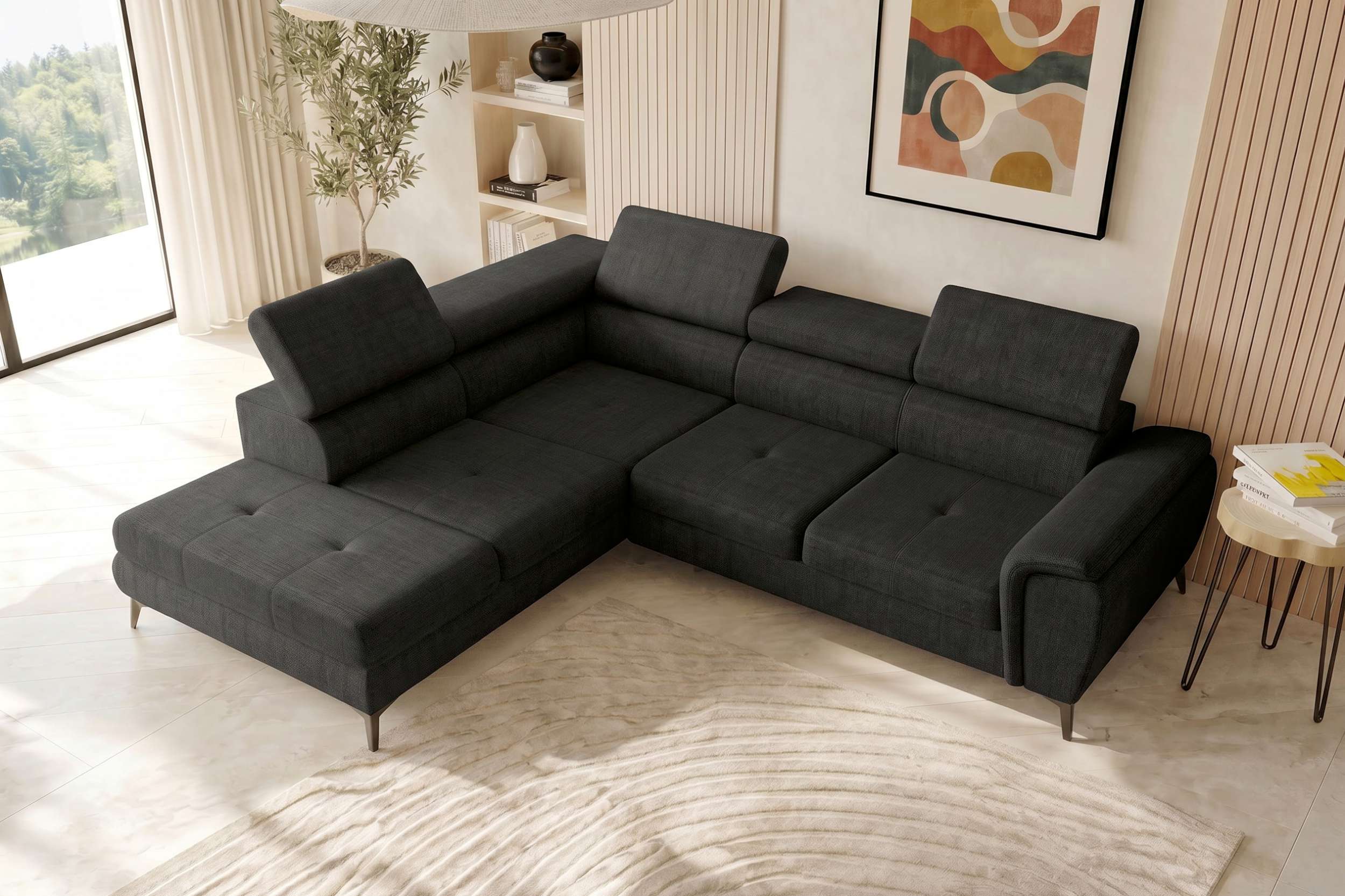 Couch Zento L-Form in Stoff Schwarz