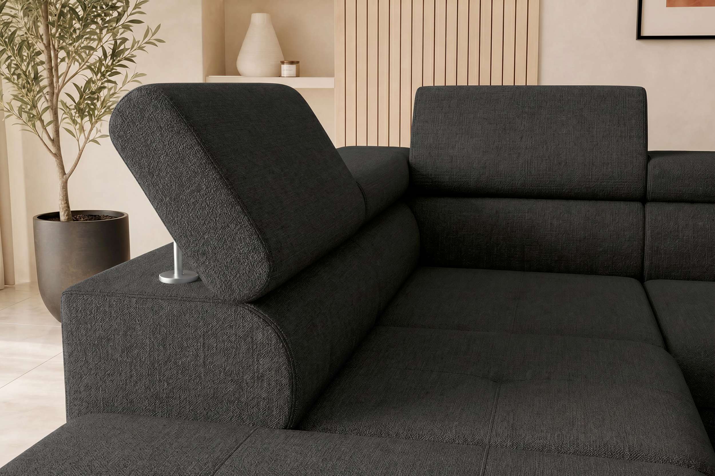 Couch Zento L-Form in Stoff Schwarz