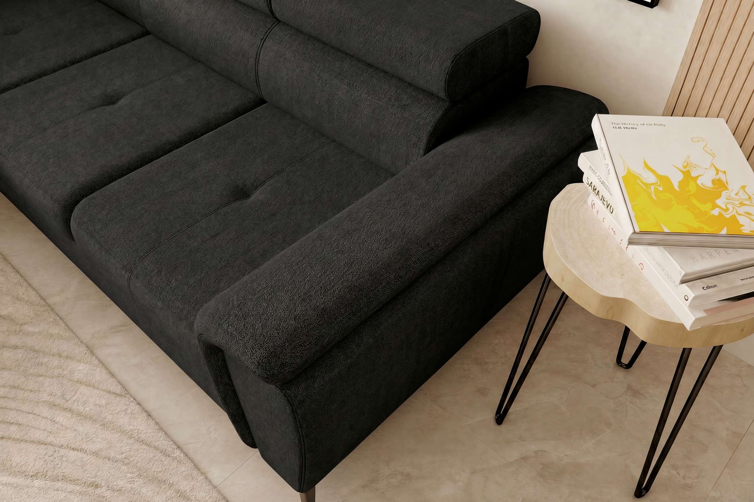 Couch Zento L-Form in Stoff Schwarz