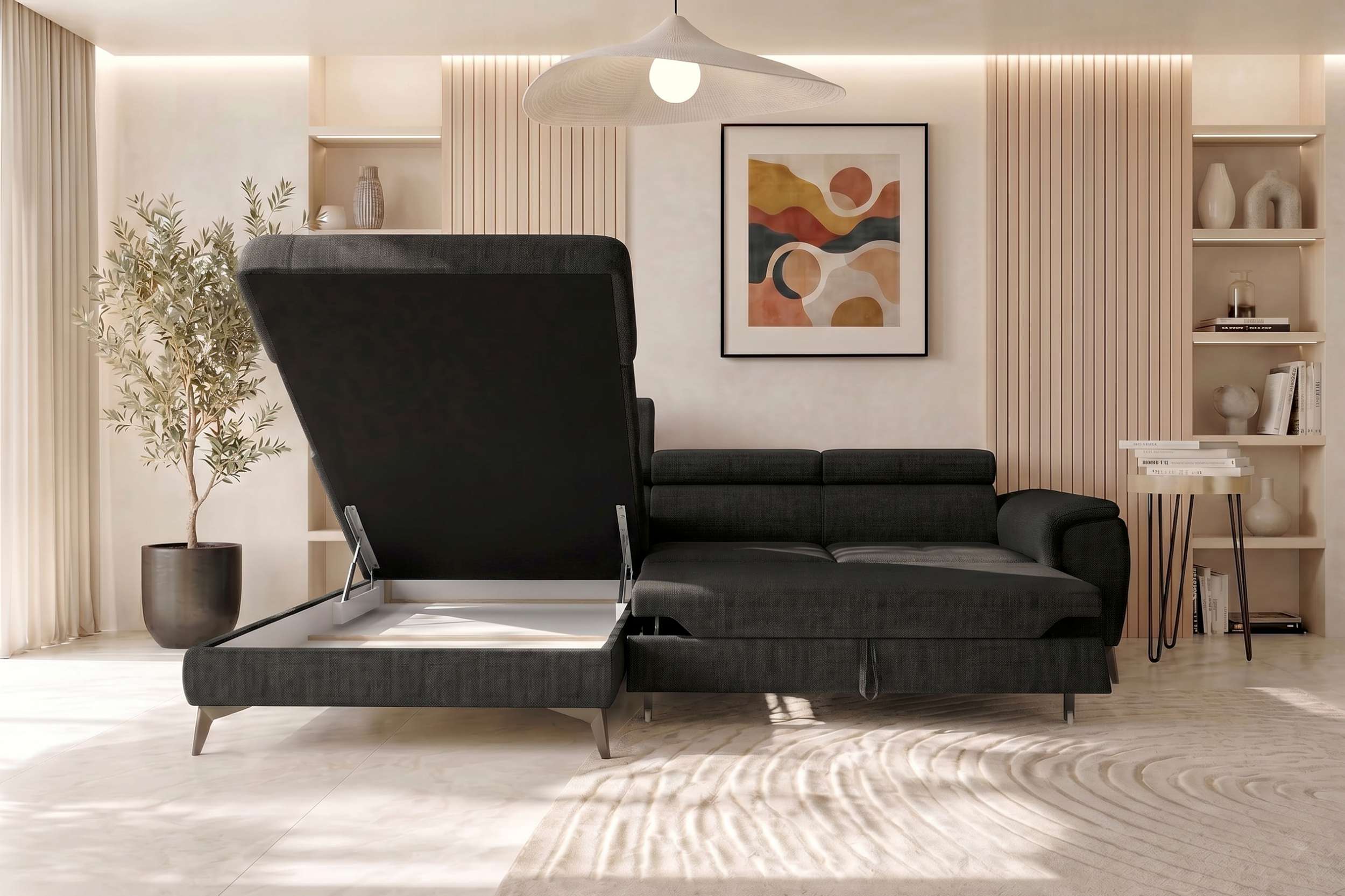 Couch Zento L-Form in Stoff Schwarz