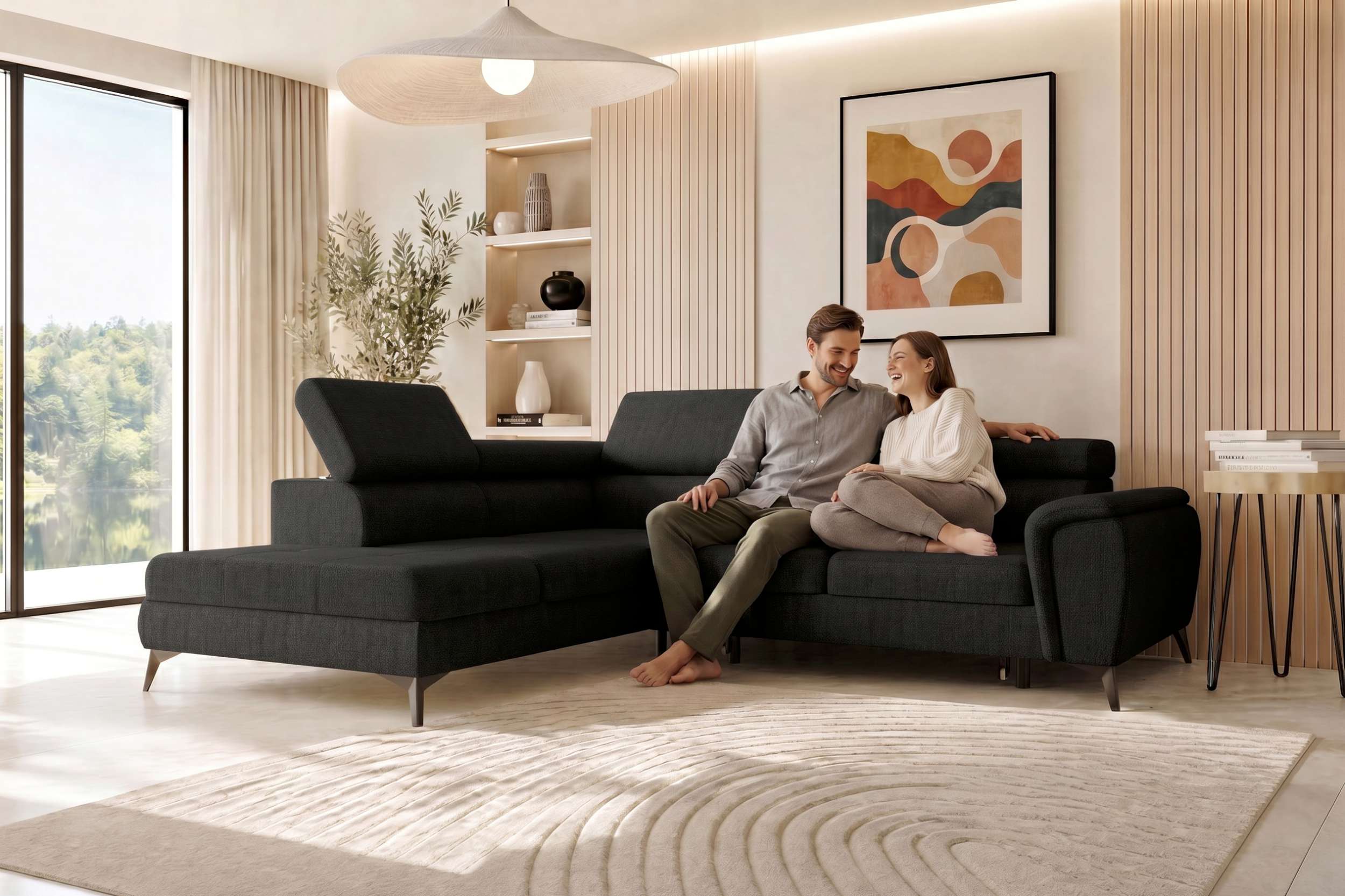 Couch Zento L-Form in Stoff Schwarz