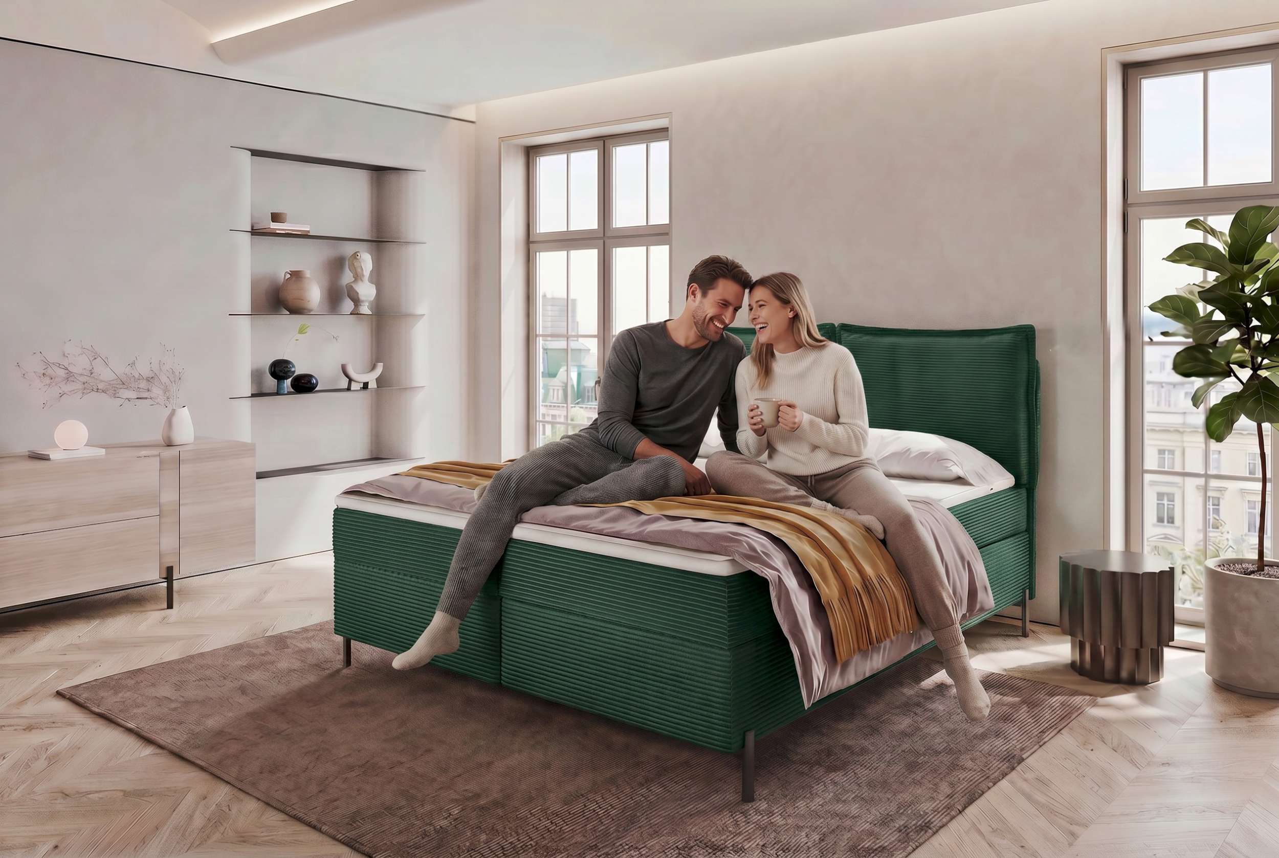Boxspringbett Elysio Dunkelgrün