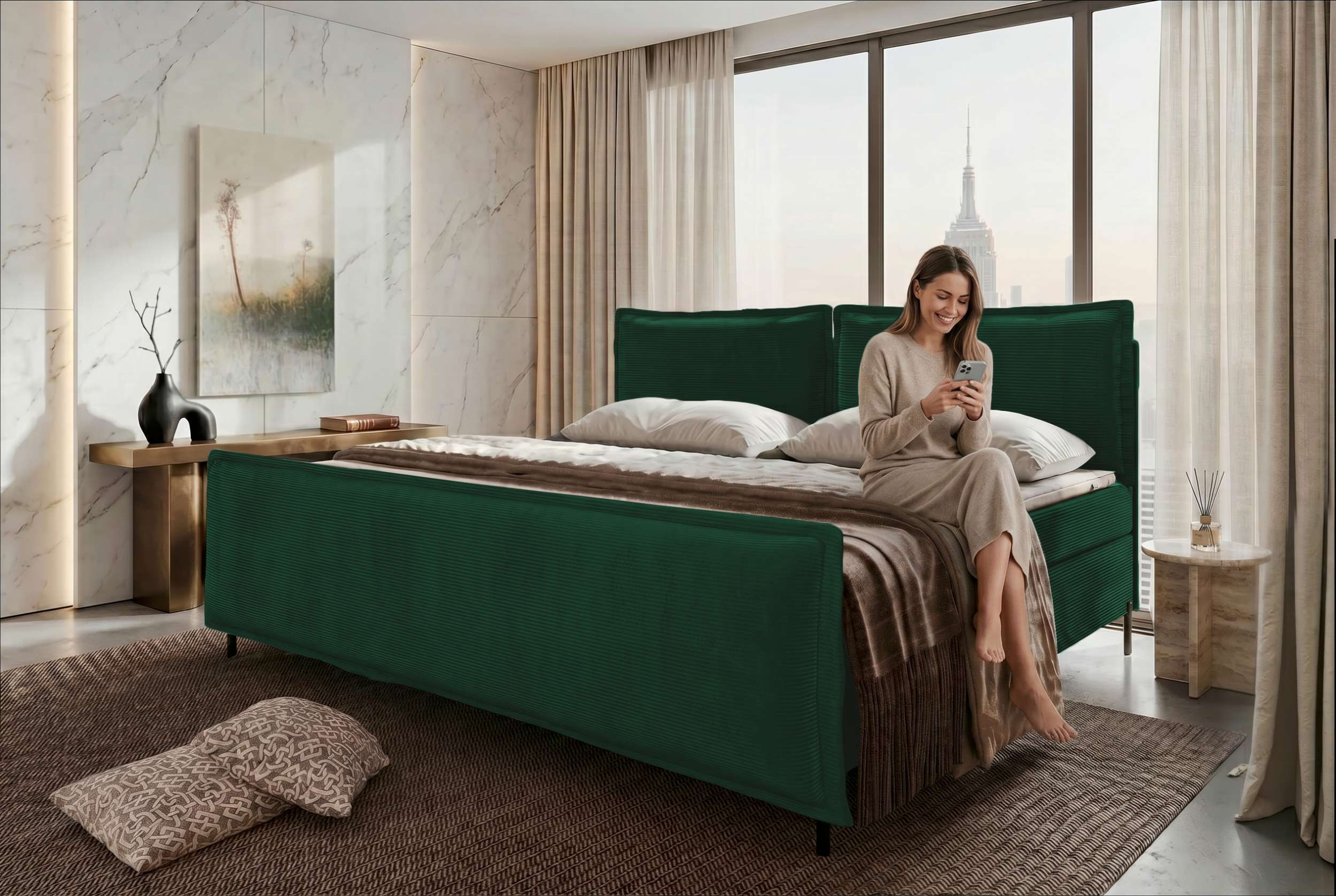 Boxspringbett Elysio Plus Familienbett Dunkelgrün