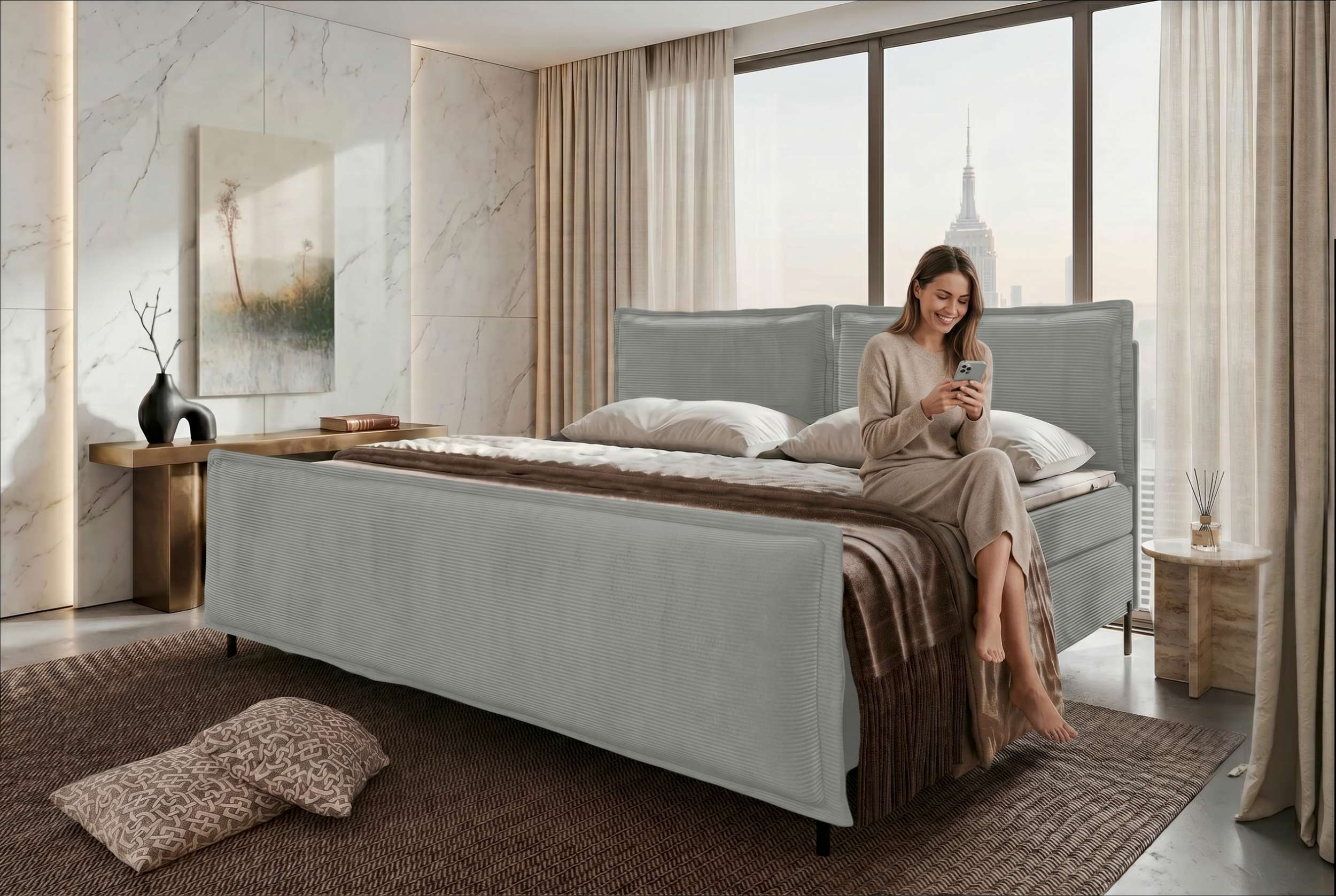 Boxspringbett Elysio Plus Familienbett Hellgrau