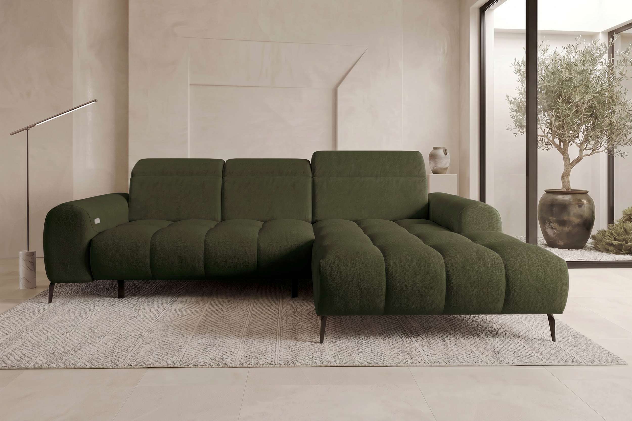 Polster Ecksofa Kairo L Form kurz Olive