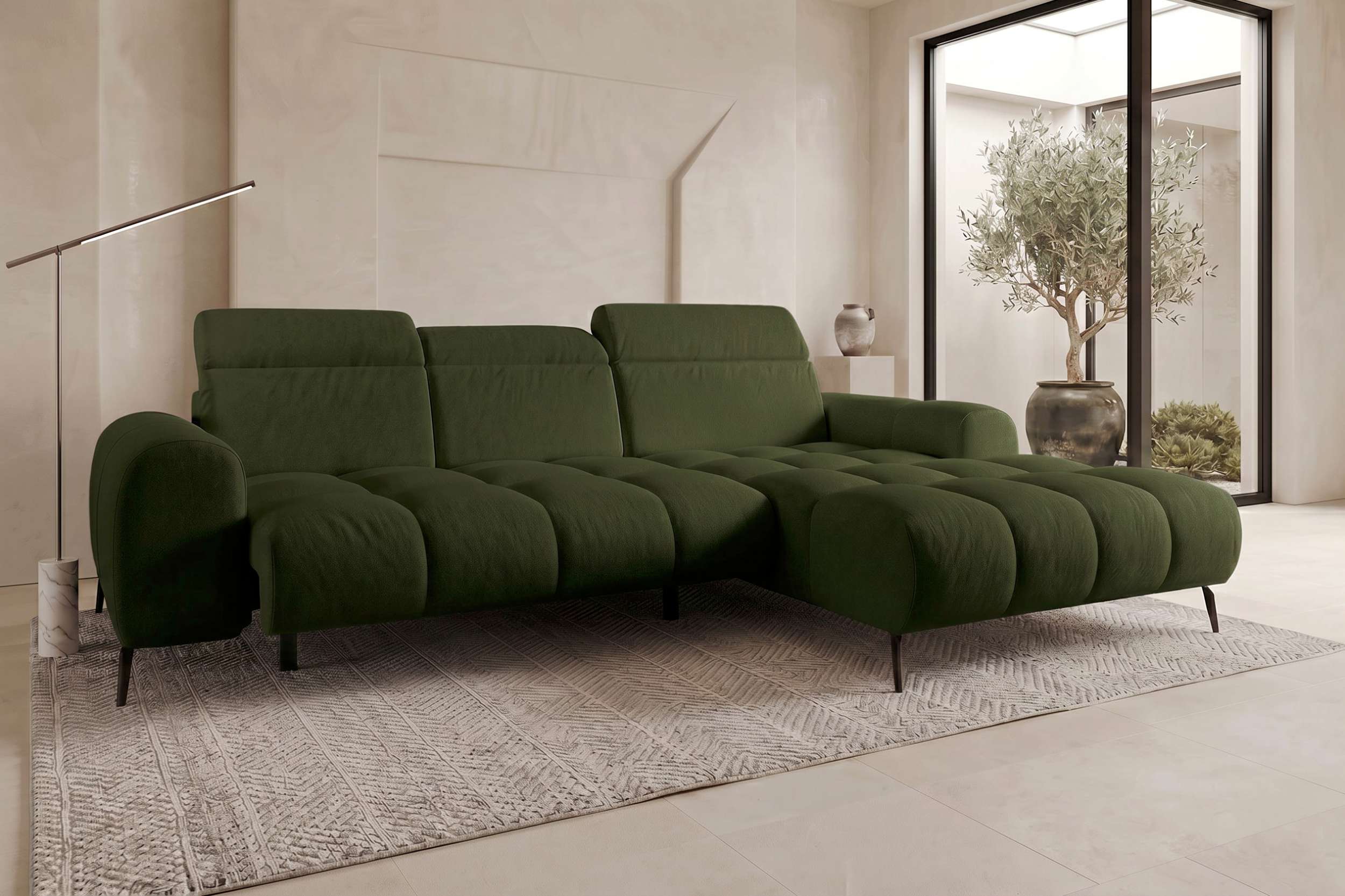 Polster Ecksofa Kairo L Form kurz Olive