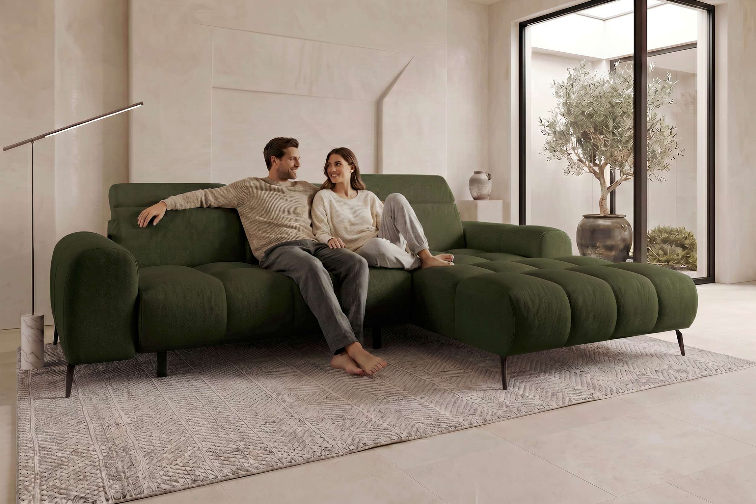 Polster Ecksofa Kairo L Form kurz Olive