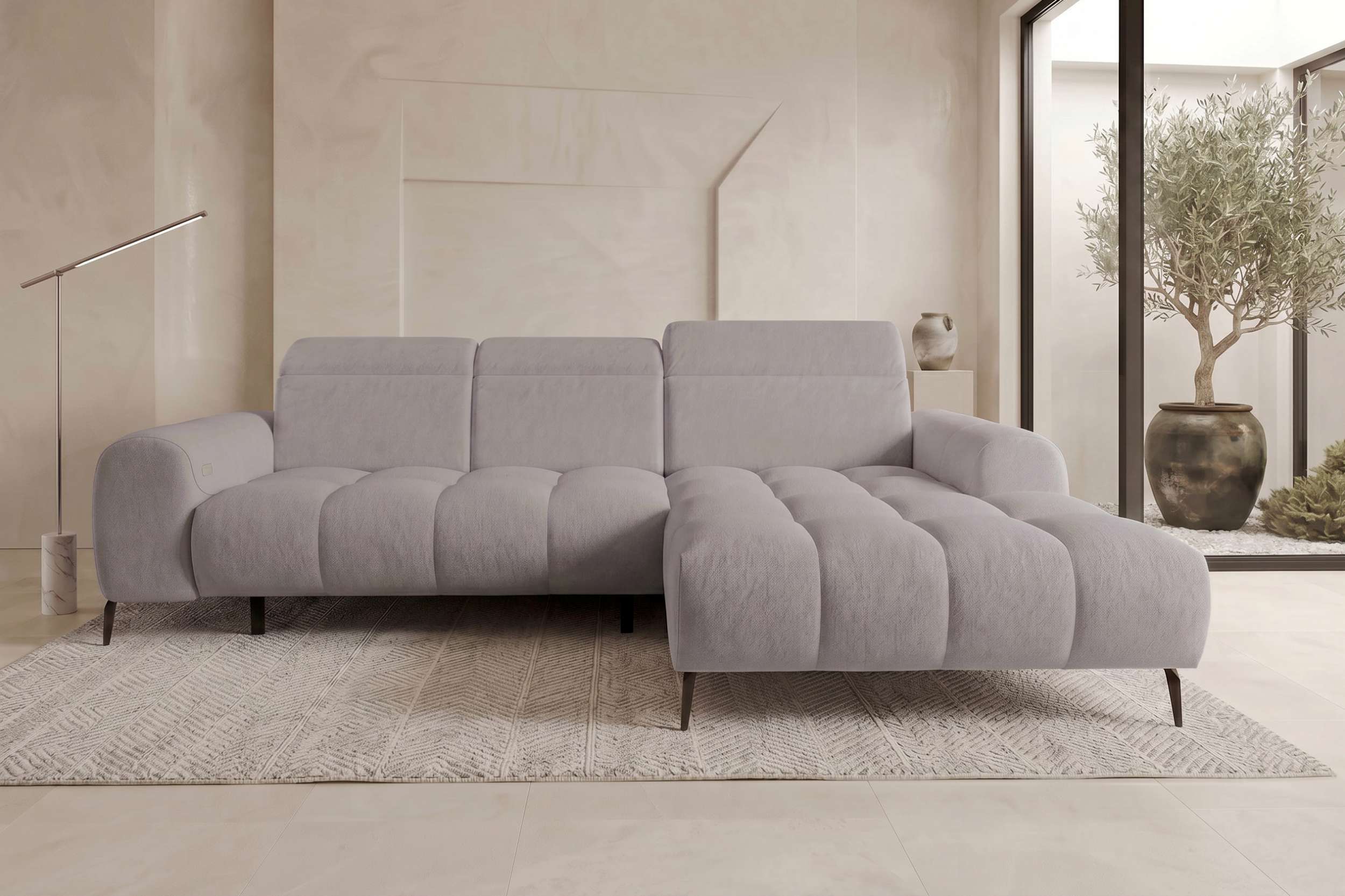 Couch Kairo L Form in Stoff asche