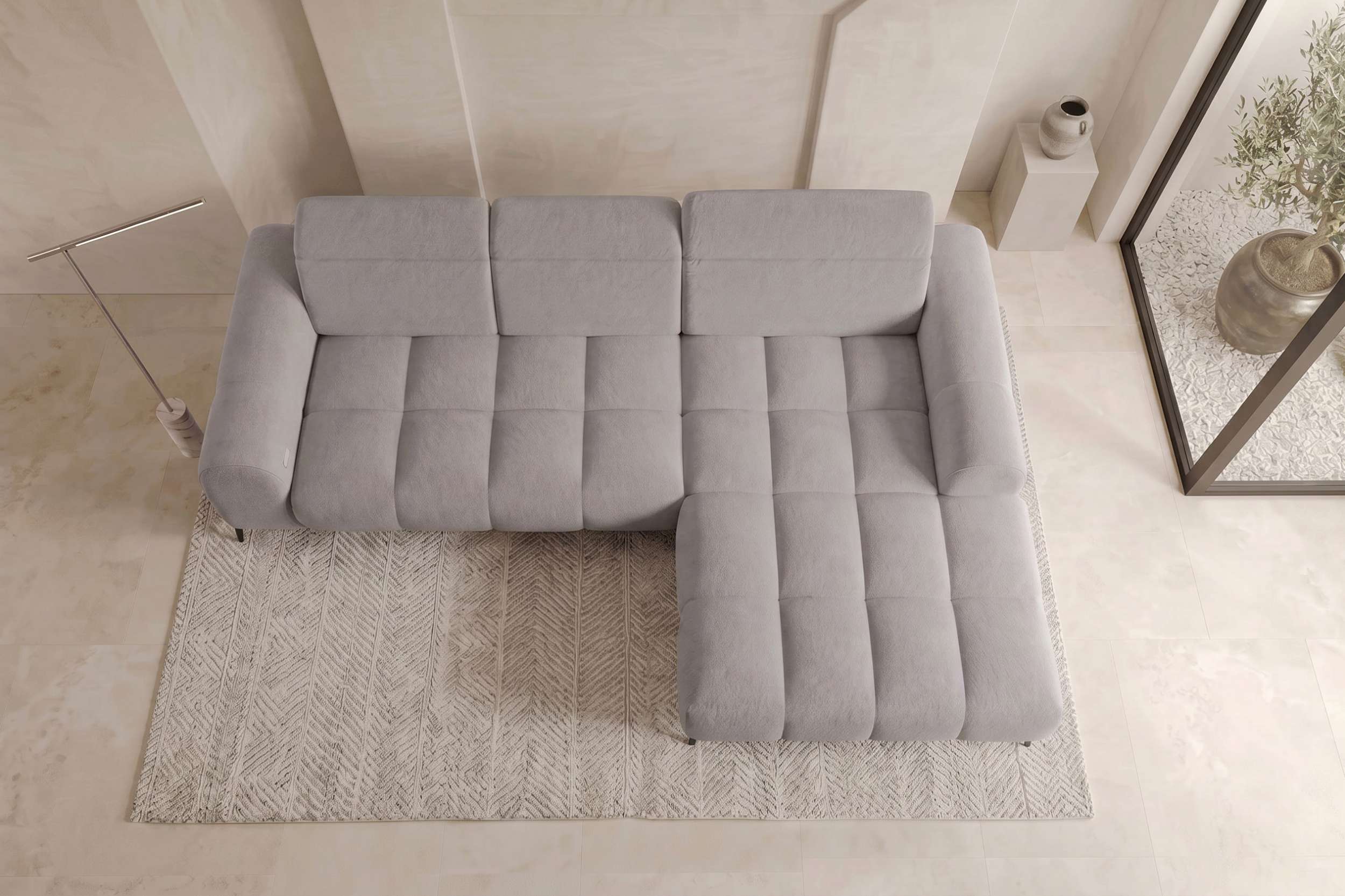 Couch Kairo L Form in Stoff asche
