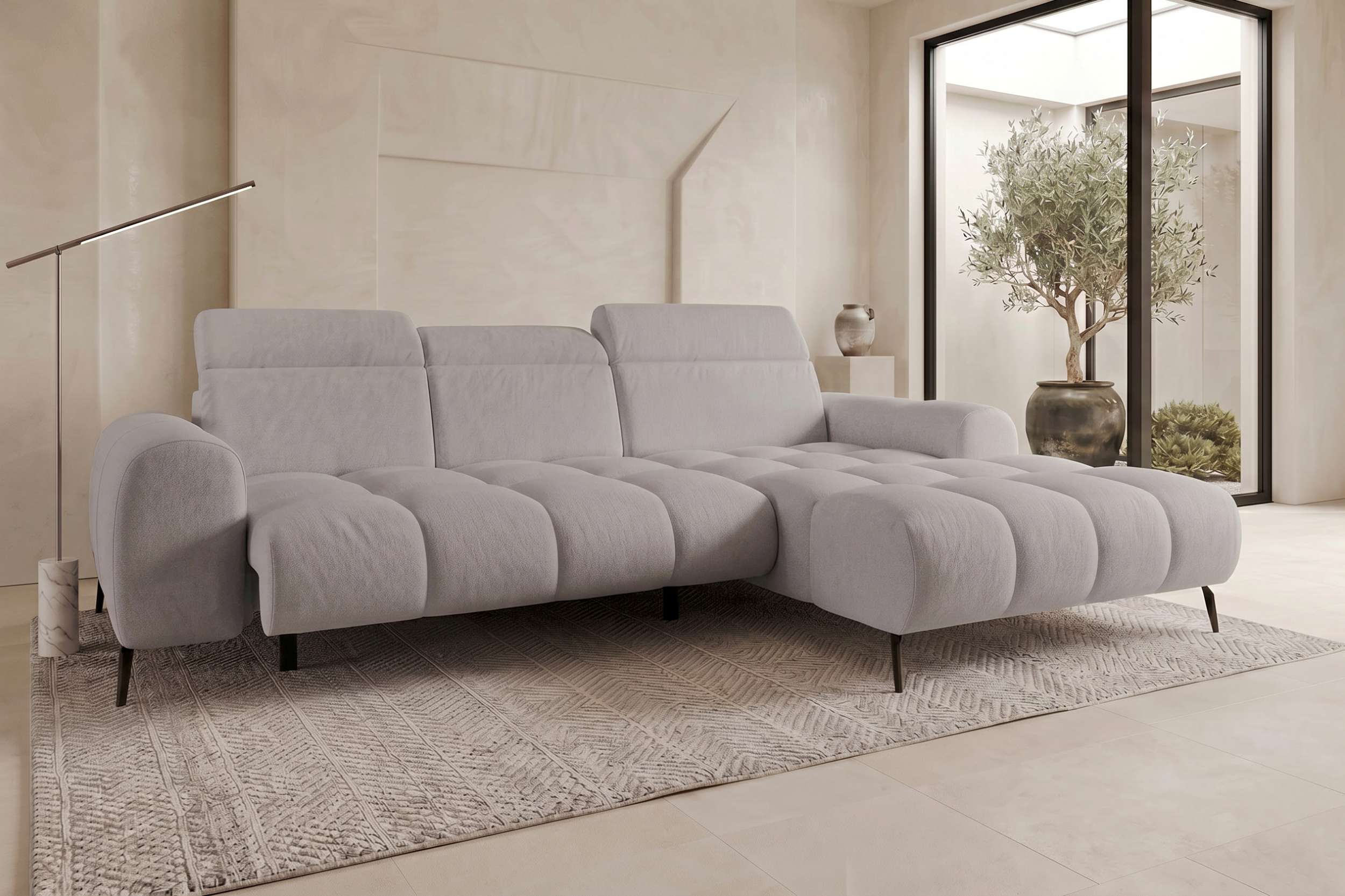 Couch Kairo L Form in Stoff asche