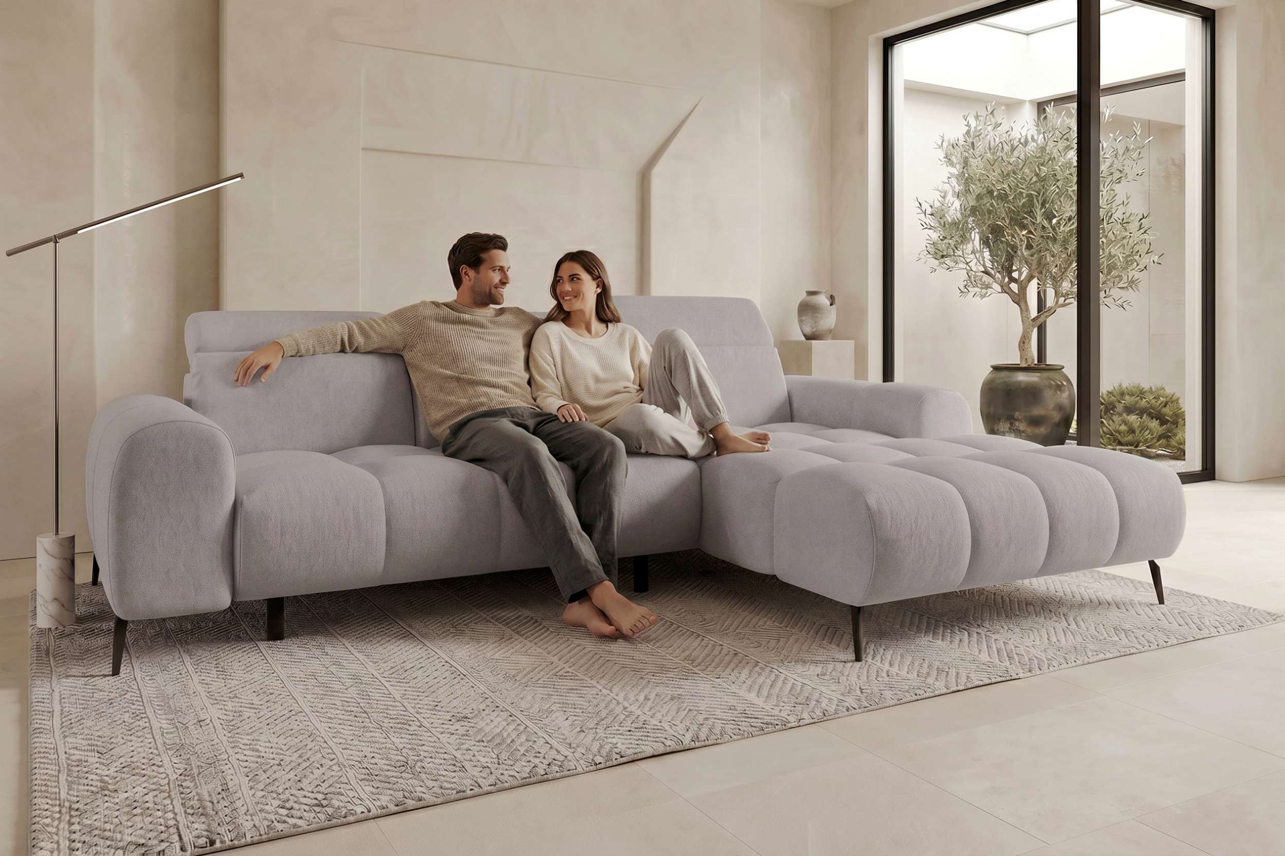 Couch Kairo L Form in Stoff asche