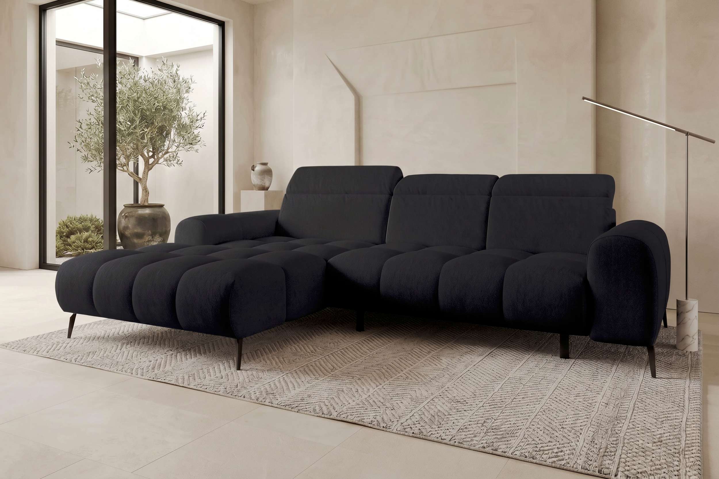 Couch Kairo L Form in Stoff schwarz