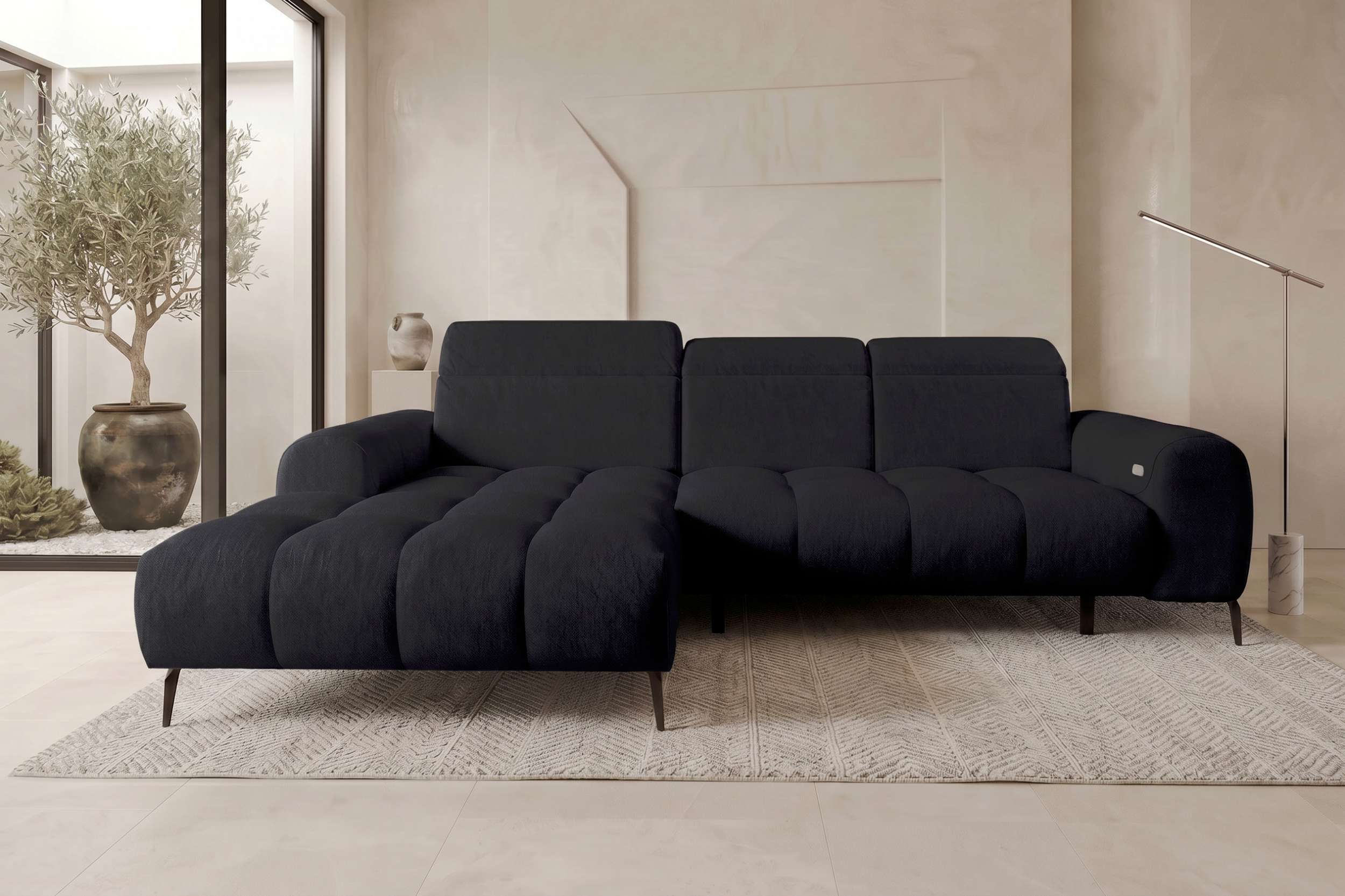 Couch Kairo L Form in Stoff schwarz