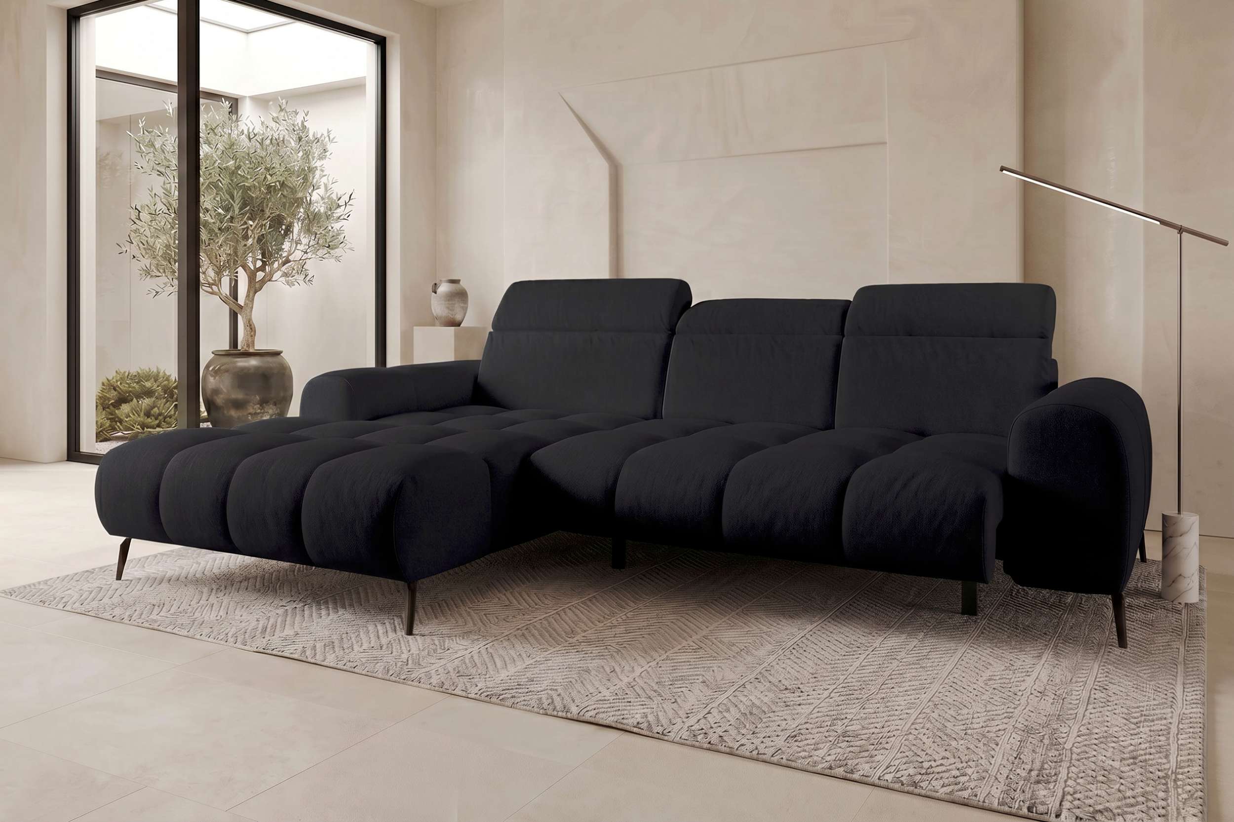 Couch Kairo L Form in Stoff schwarz