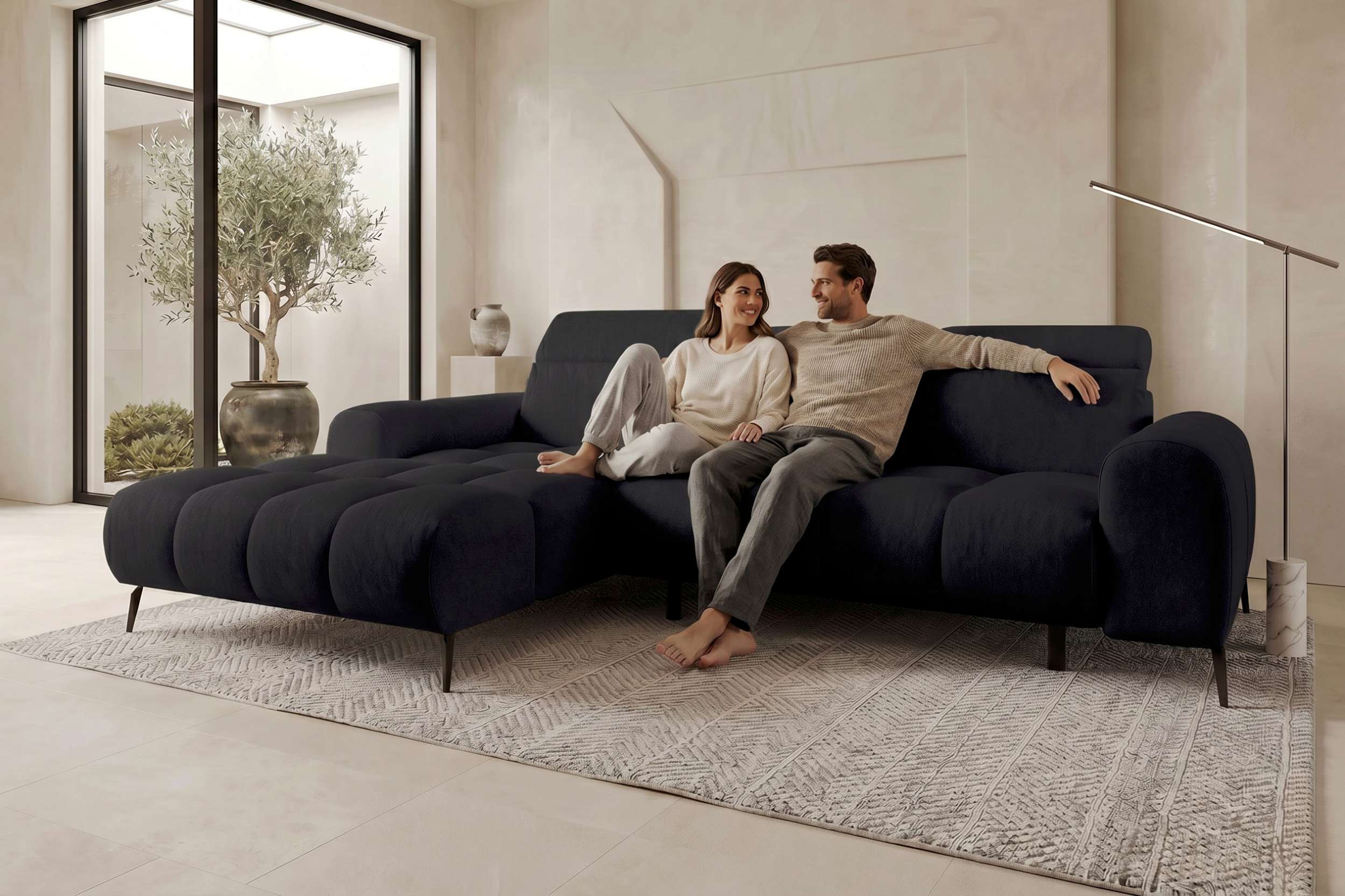 Couch Kairo L Form in Stoff schwarz