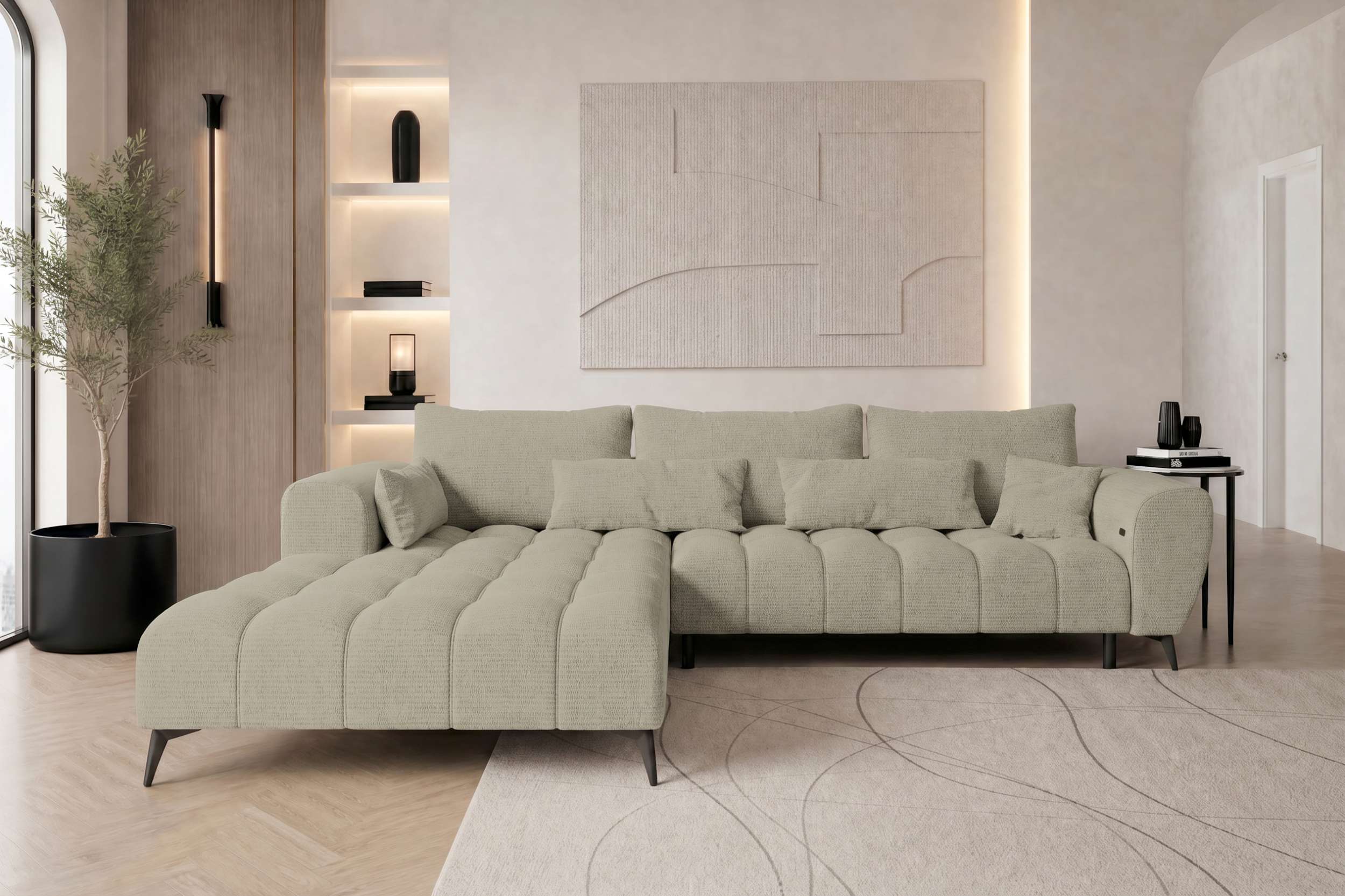 Polster Ecksofa Avino L Form kurz Creme