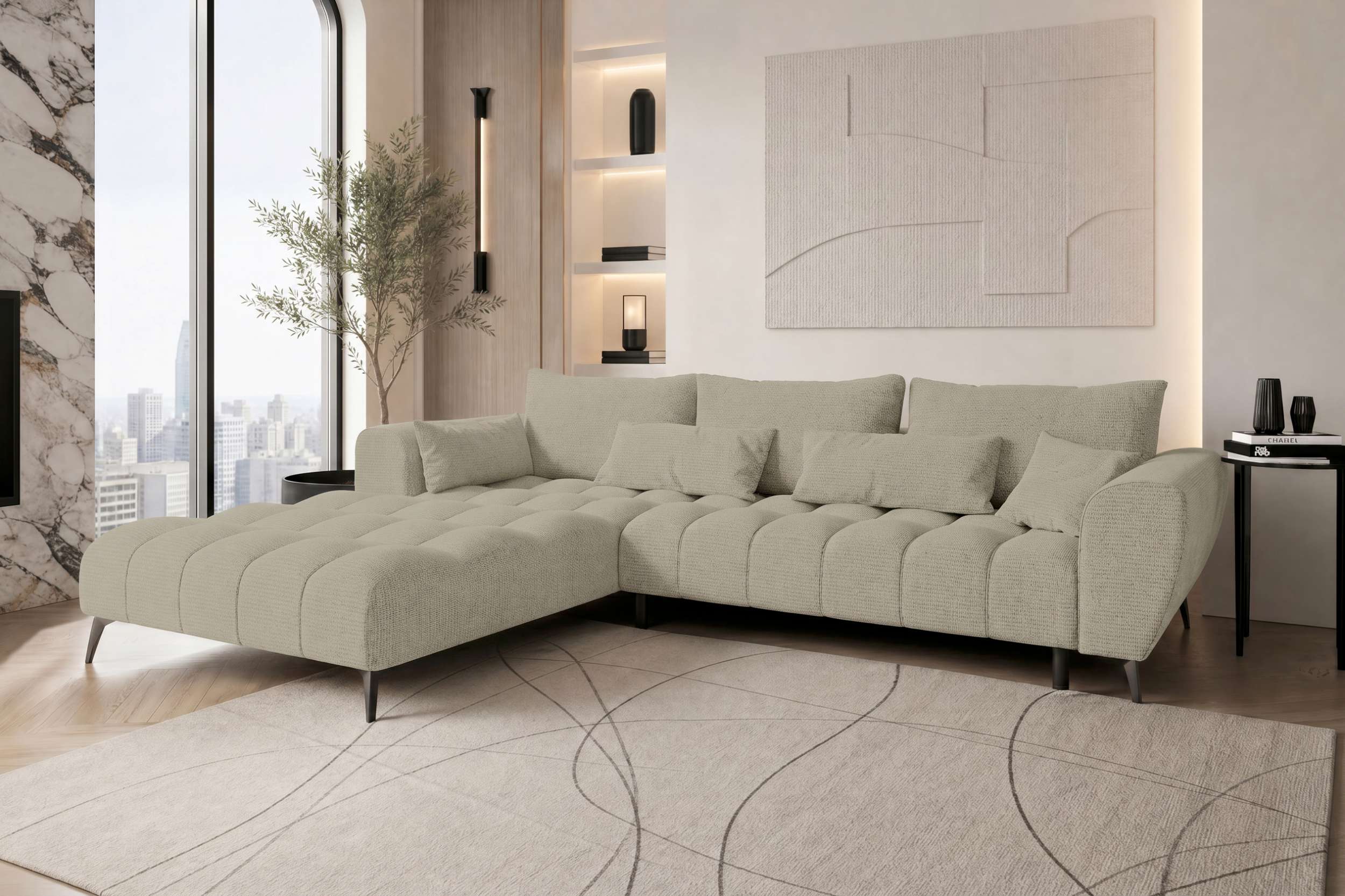 Polster Ecksofa Avino L Form kurz Creme