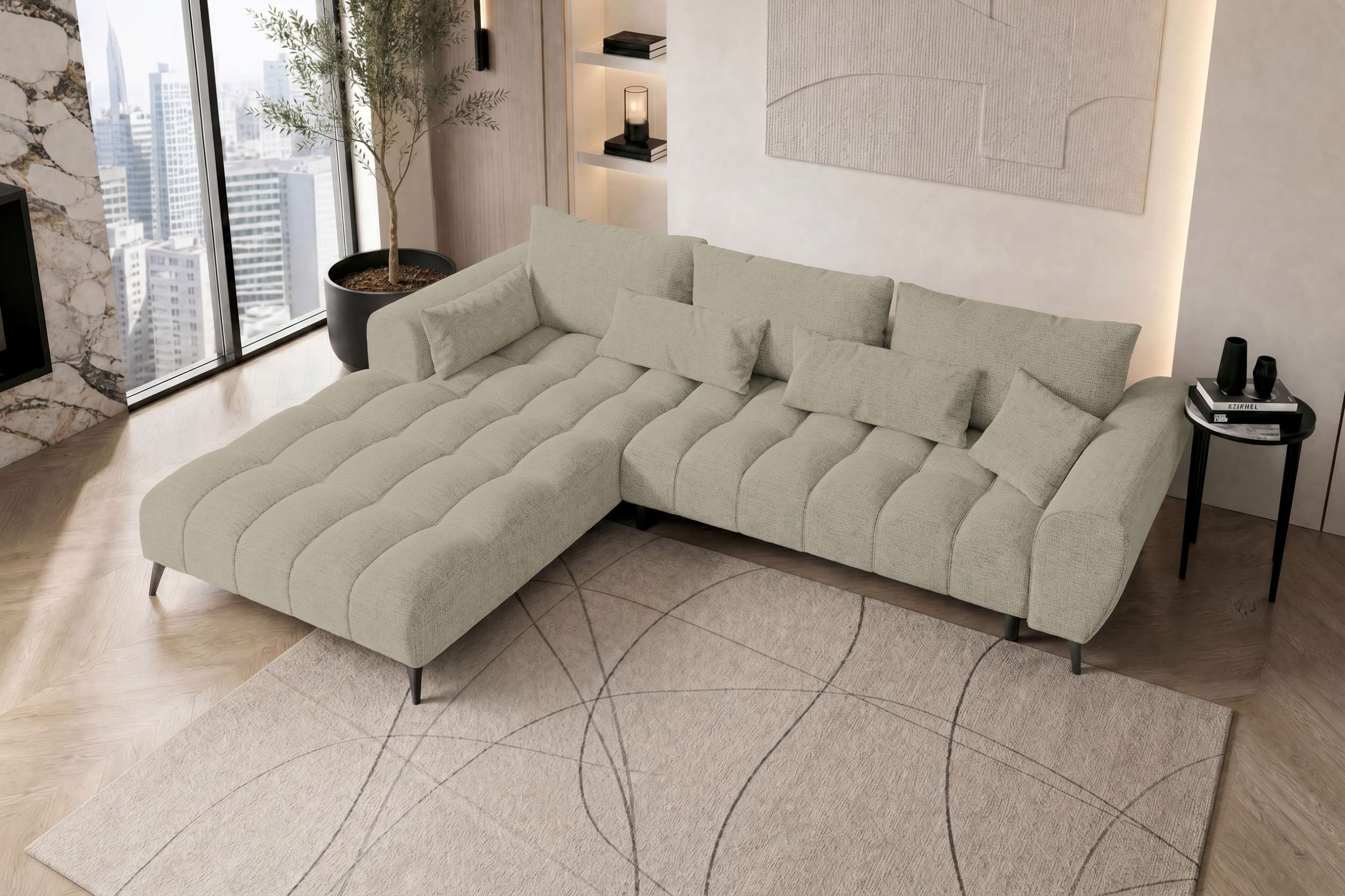 Polster Ecksofa Avino L Form kurz Creme