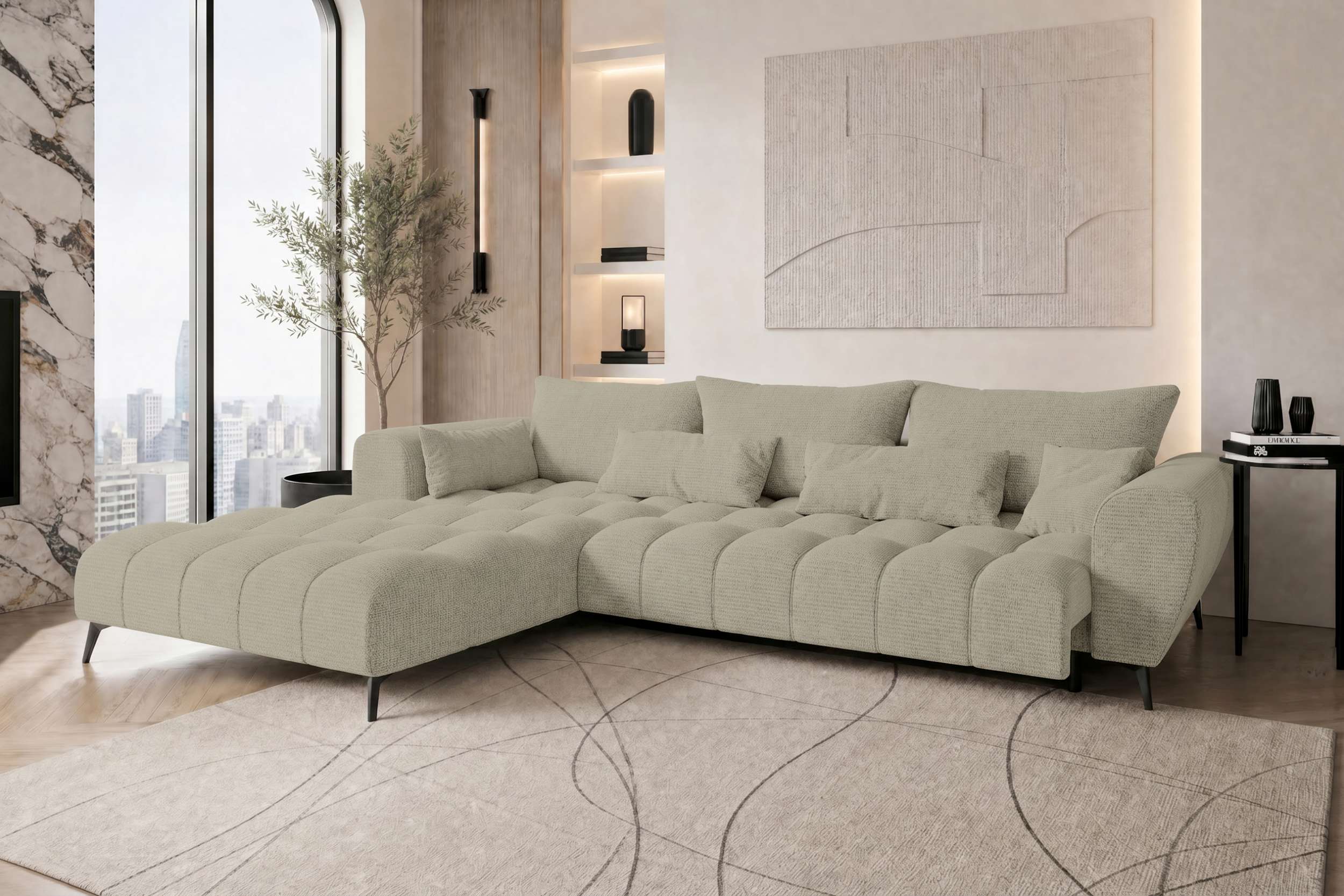 Polster Ecksofa Avino L Form kurz Creme