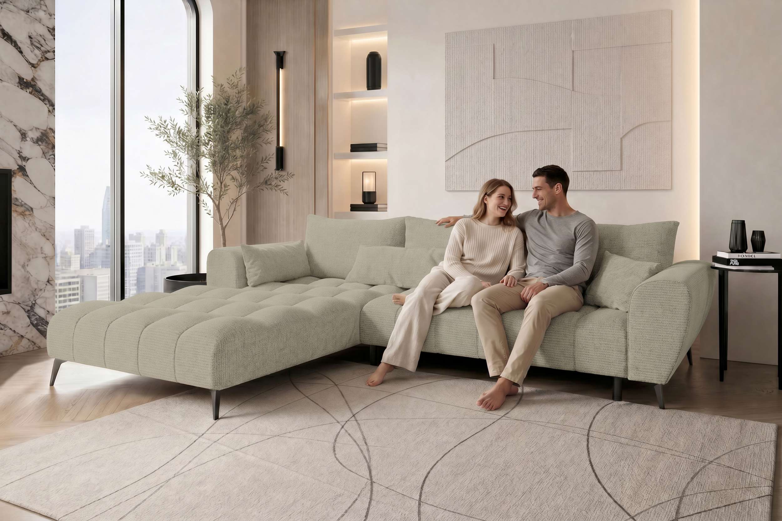Polster Ecksofa Avino L Form kurz Creme