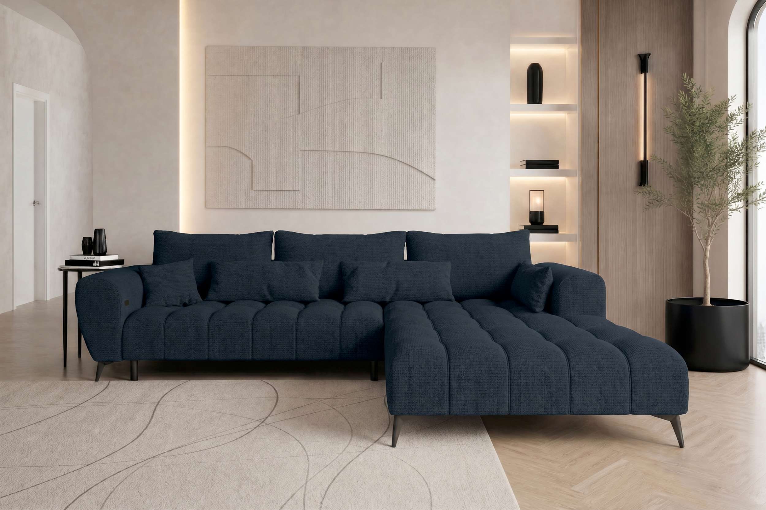 Stoff Ecksofa Avino L Form dunkelblau