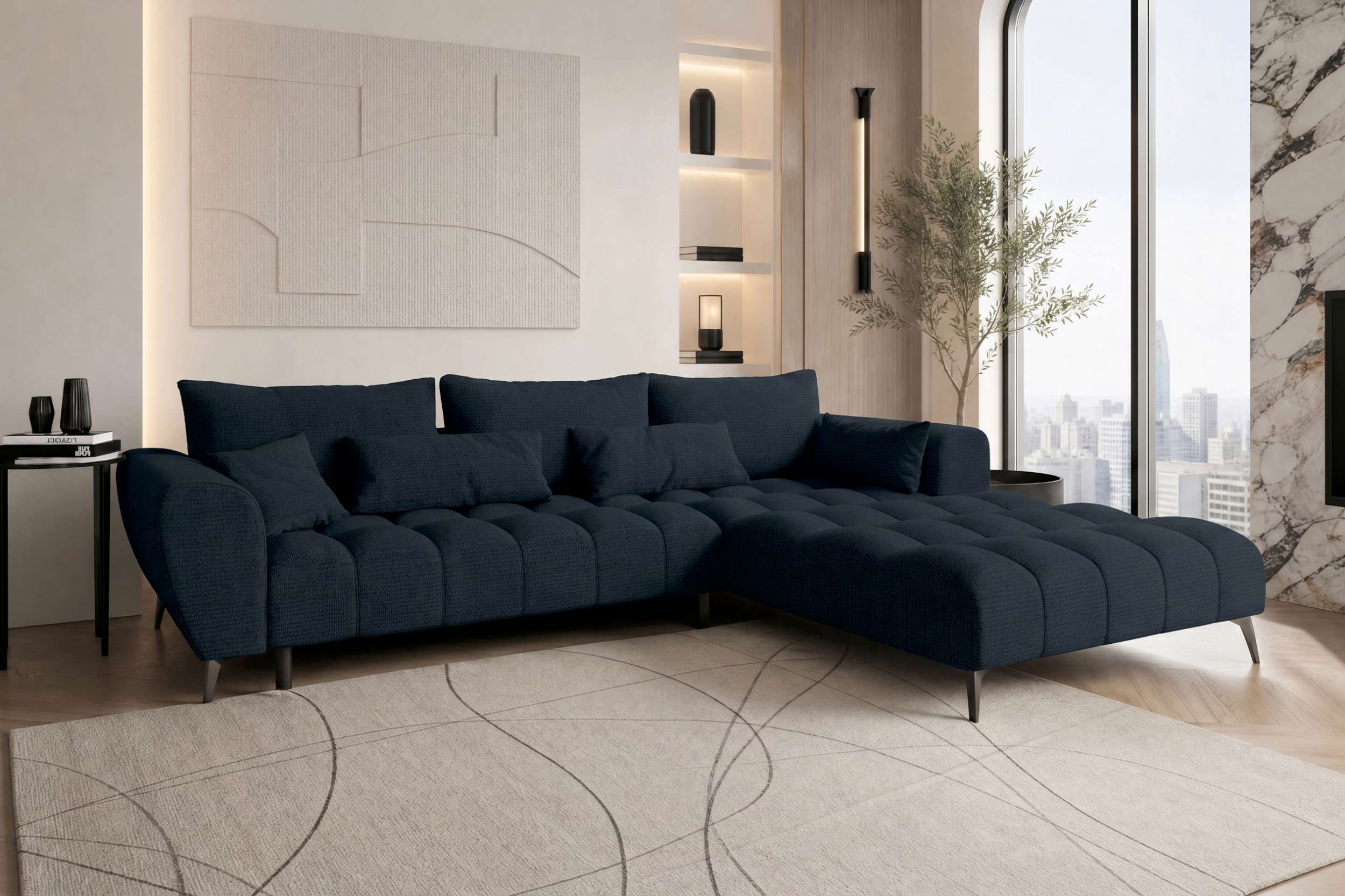 Stoff Ecksofa Avino L Form dunkelblau