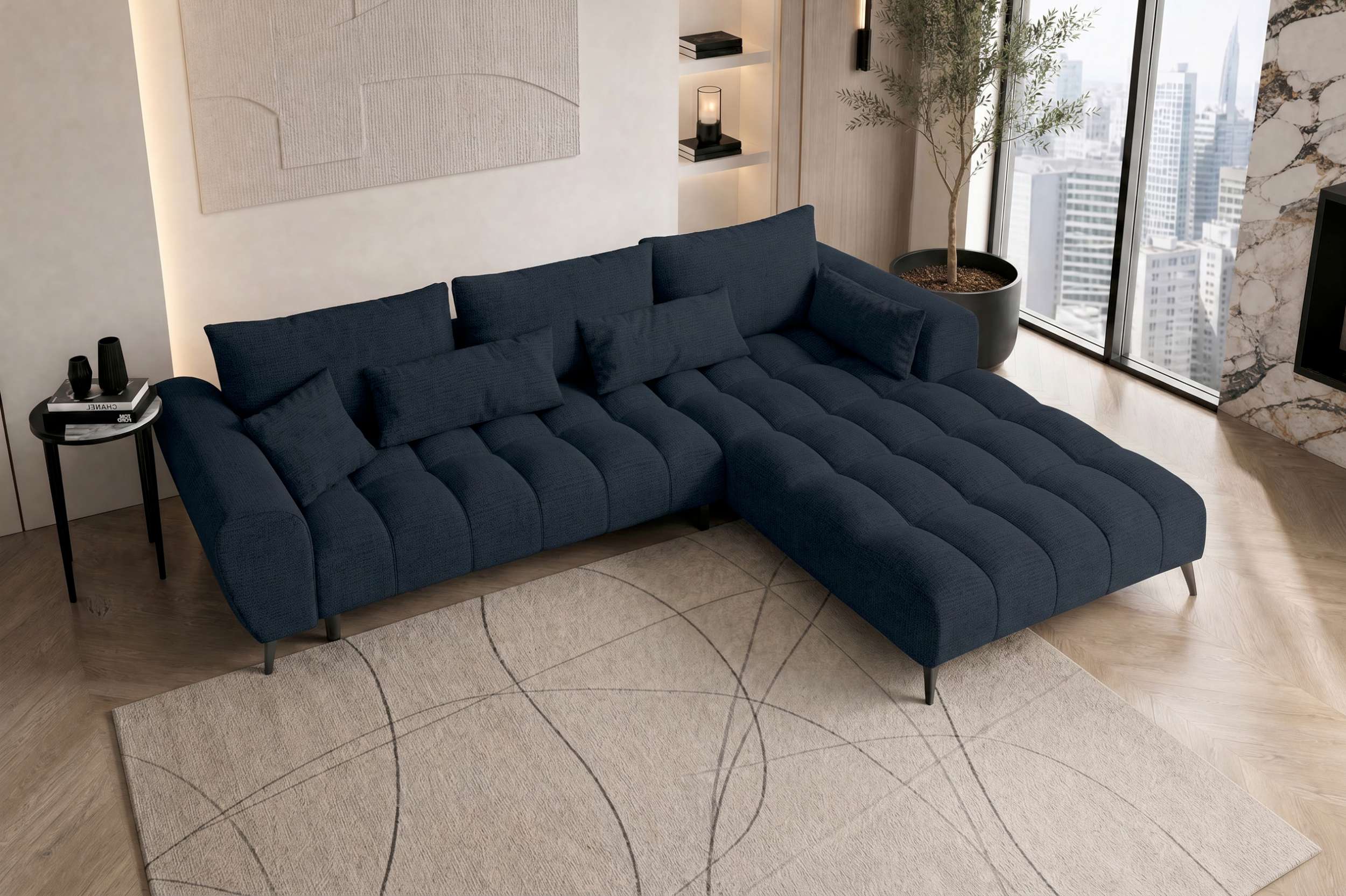 Stoff Ecksofa Avino L Form dunkelblau