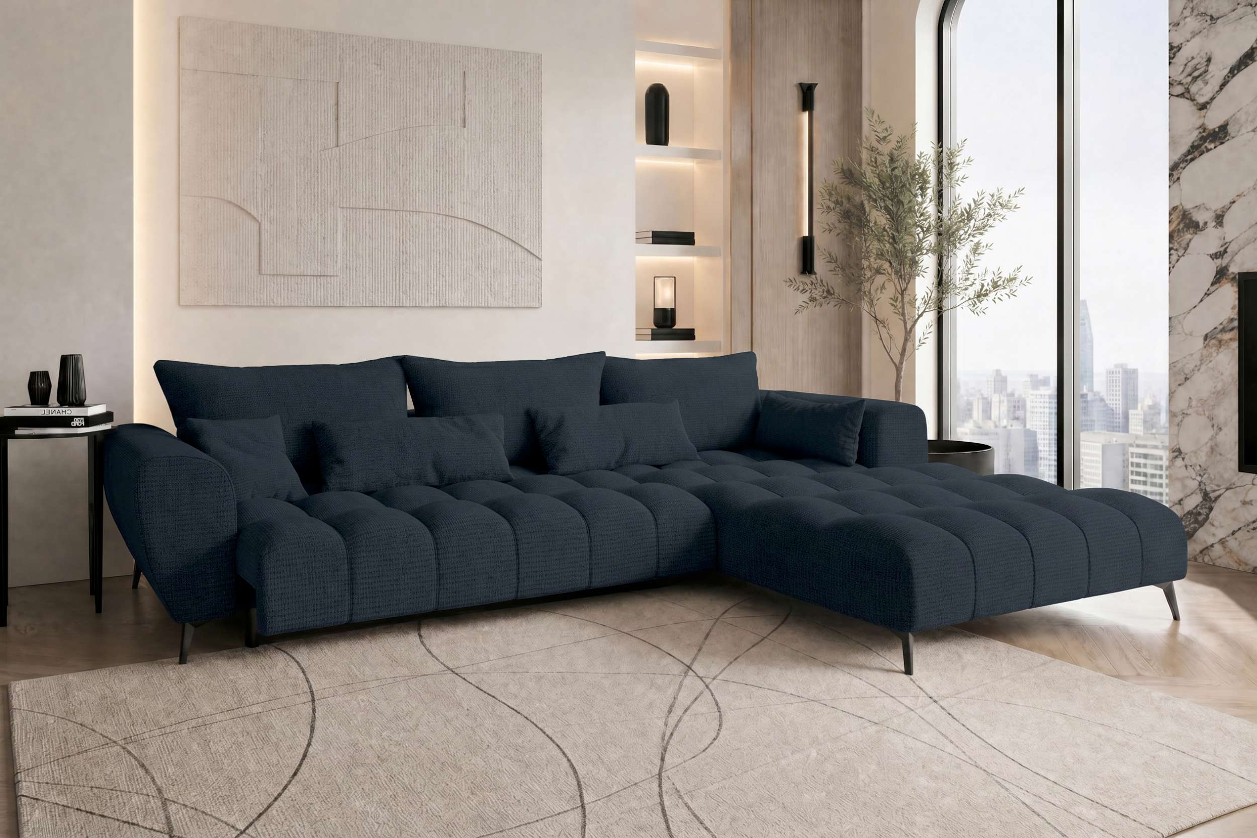Stoff Ecksofa Avino L Form dunkelblau