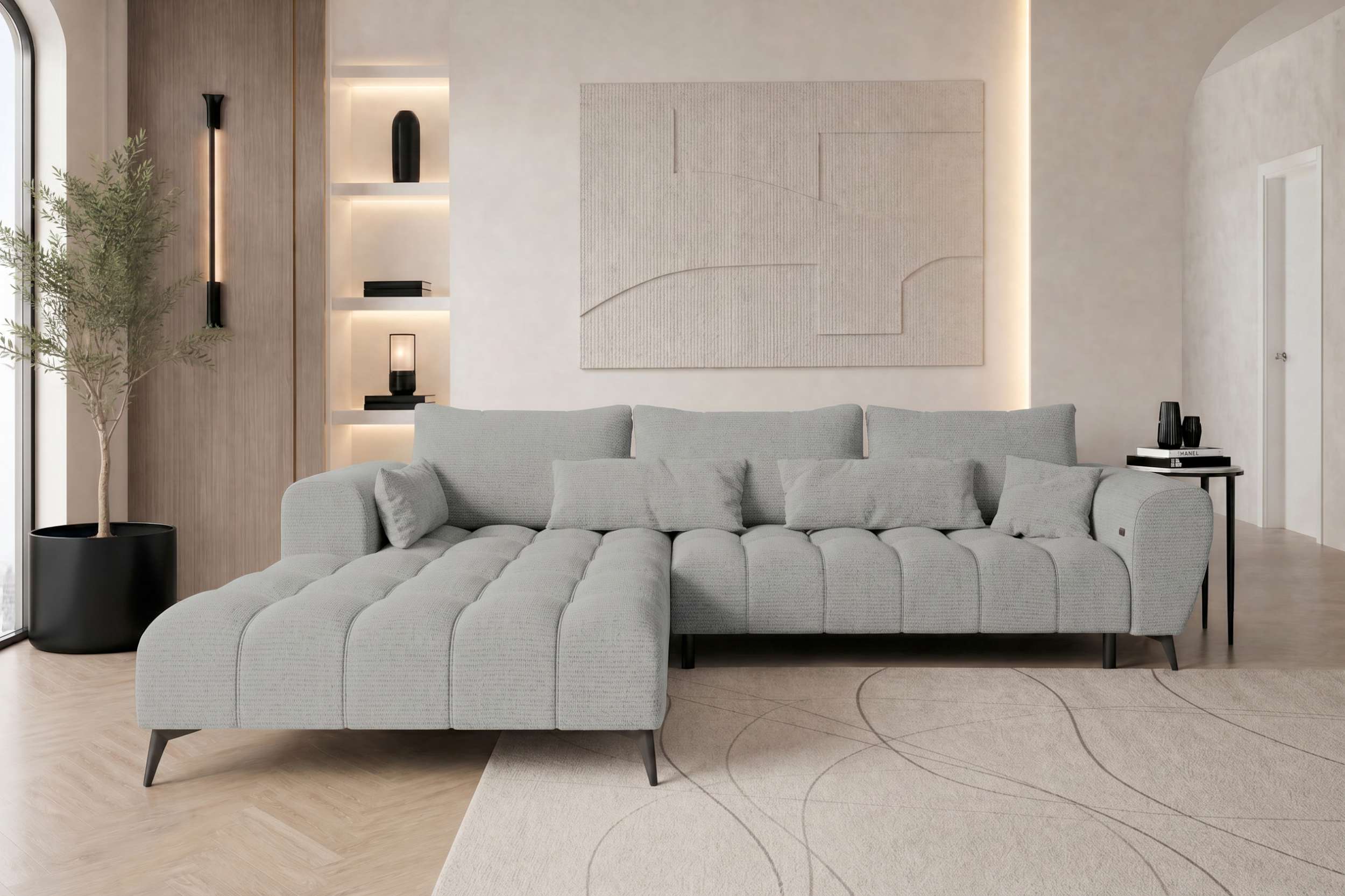 Stoff Ecksofa Avino L Form silber