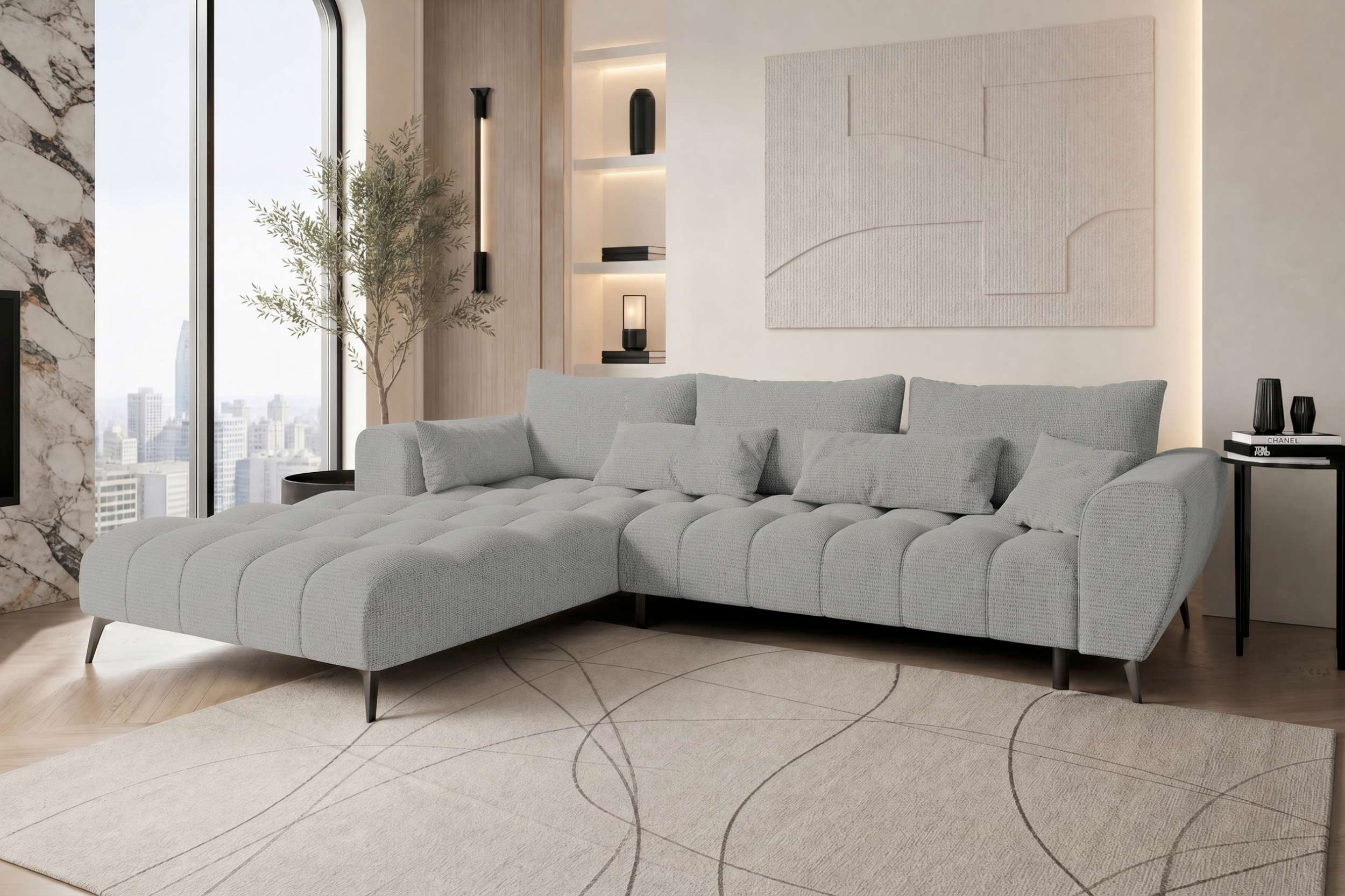 Stoff Ecksofa Avino L Form silber