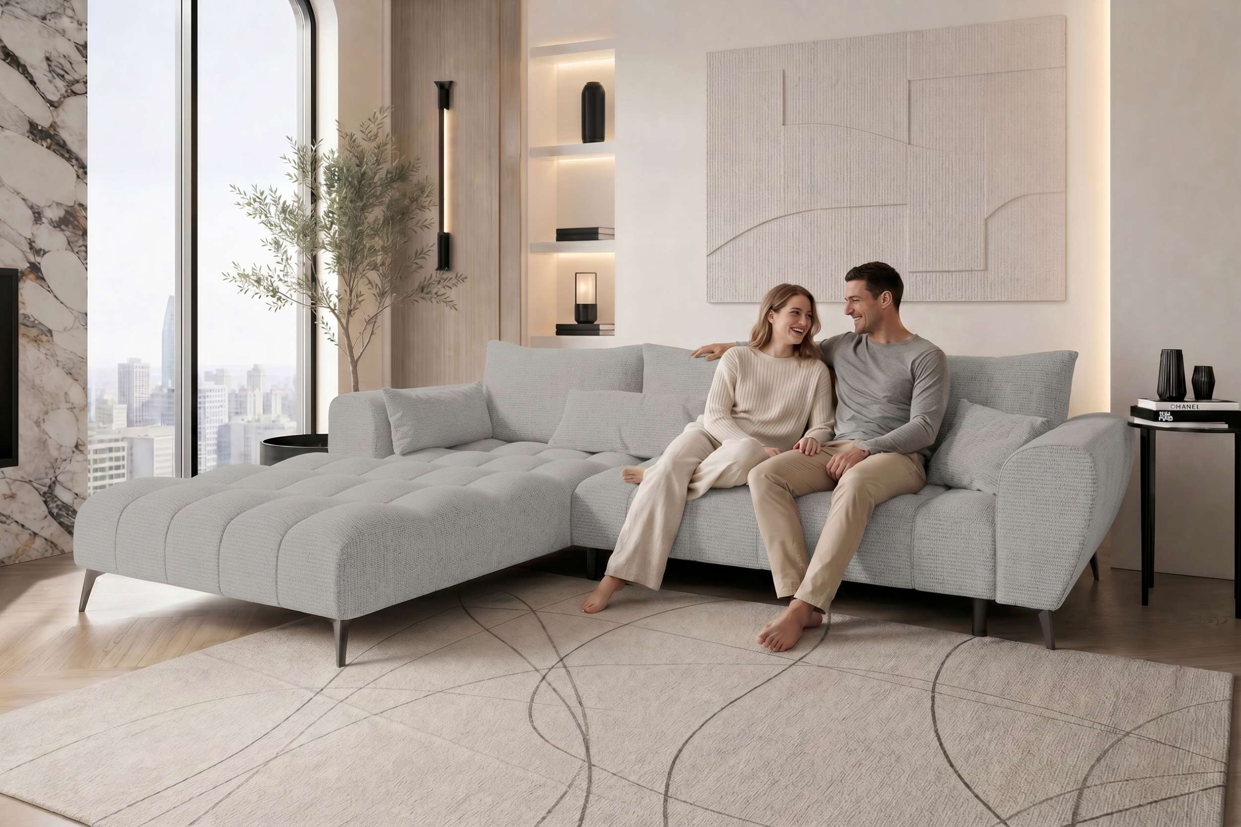 Stoff Ecksofa Avino L Form silber