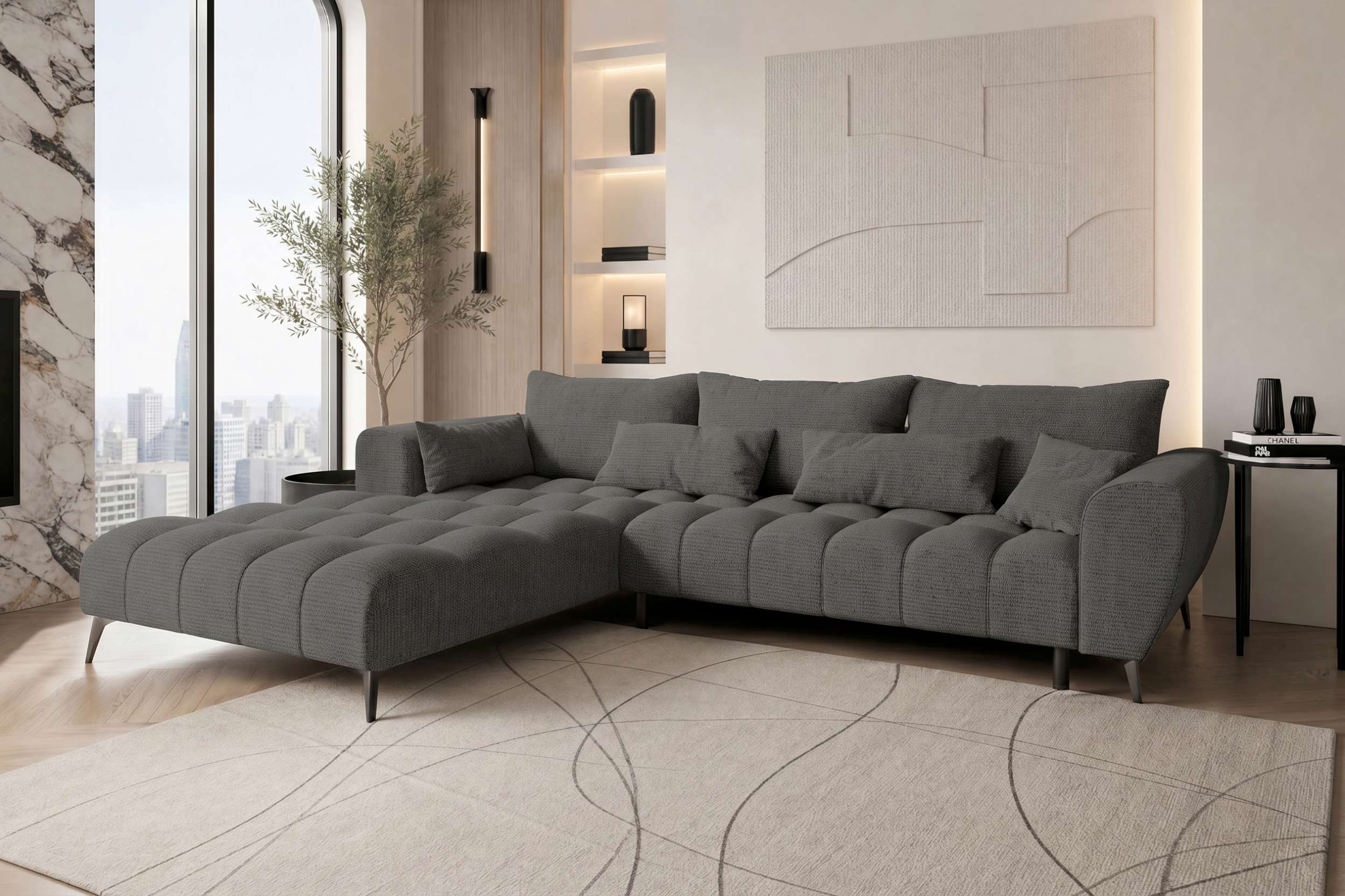 Stoff Ecksofa Avino L-Form Anthrazit