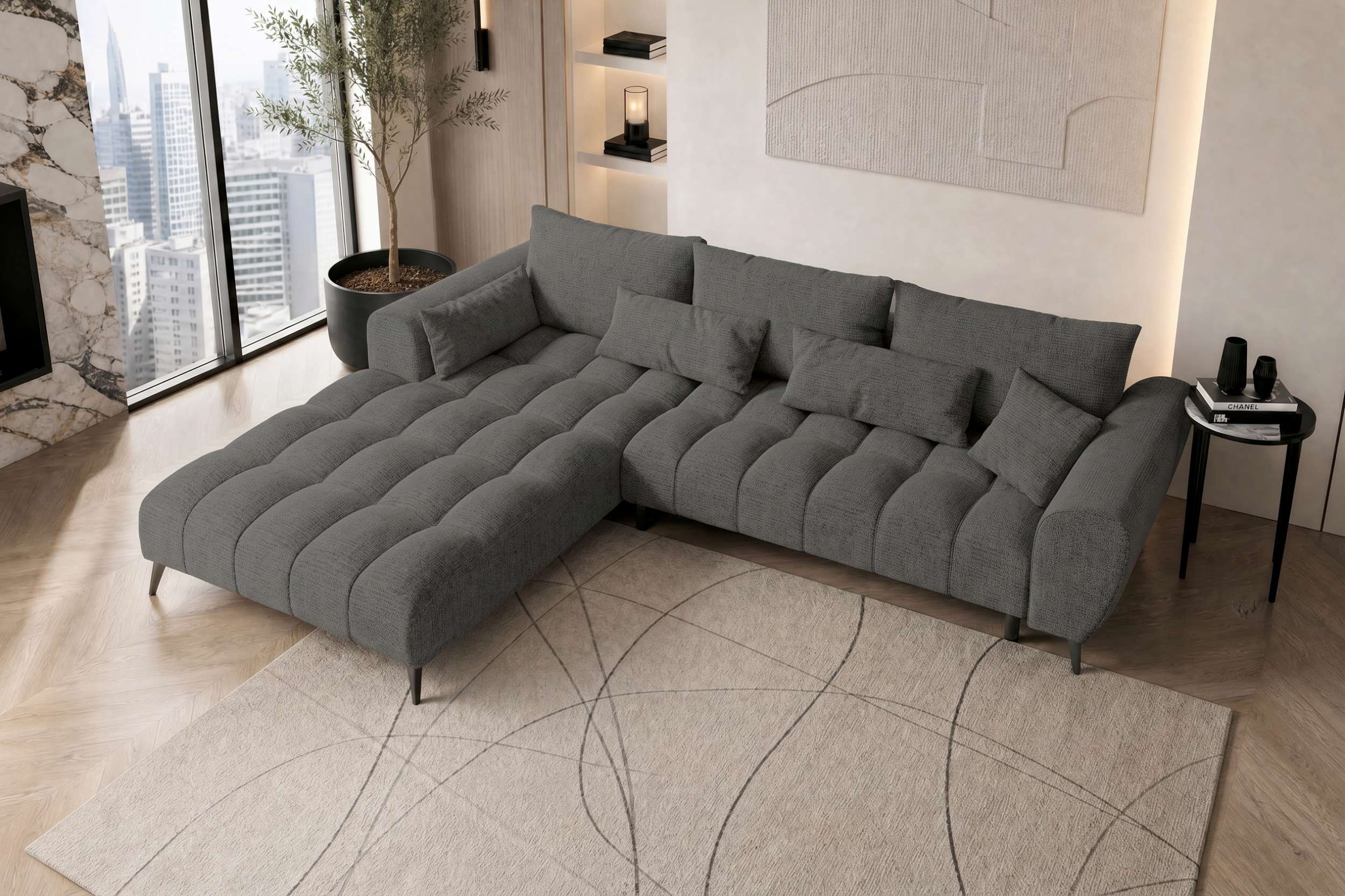 Stoff Ecksofa Avino L-Form Anthrazit