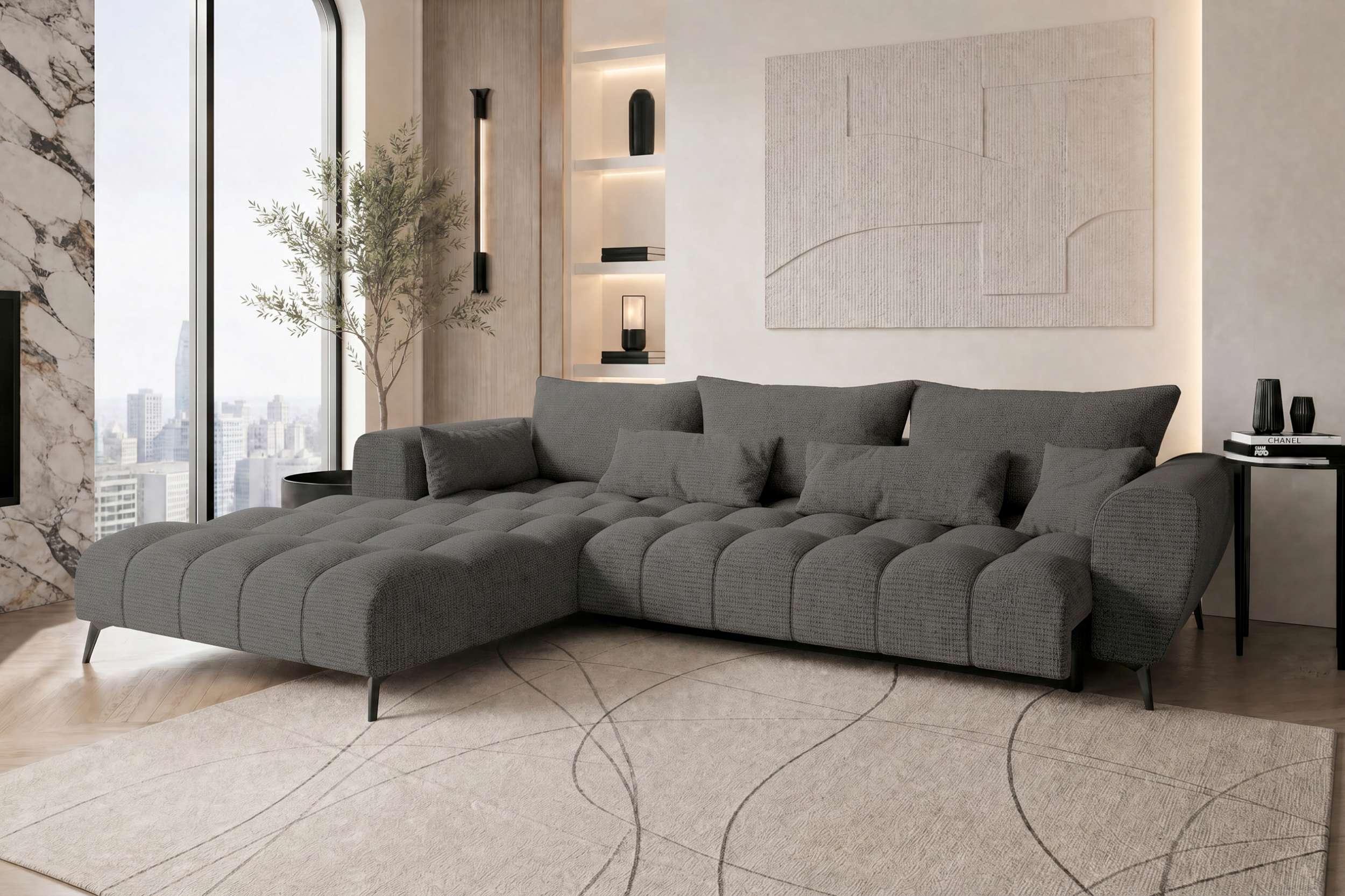 Stoff Ecksofa Avino L-Form Anthrazit