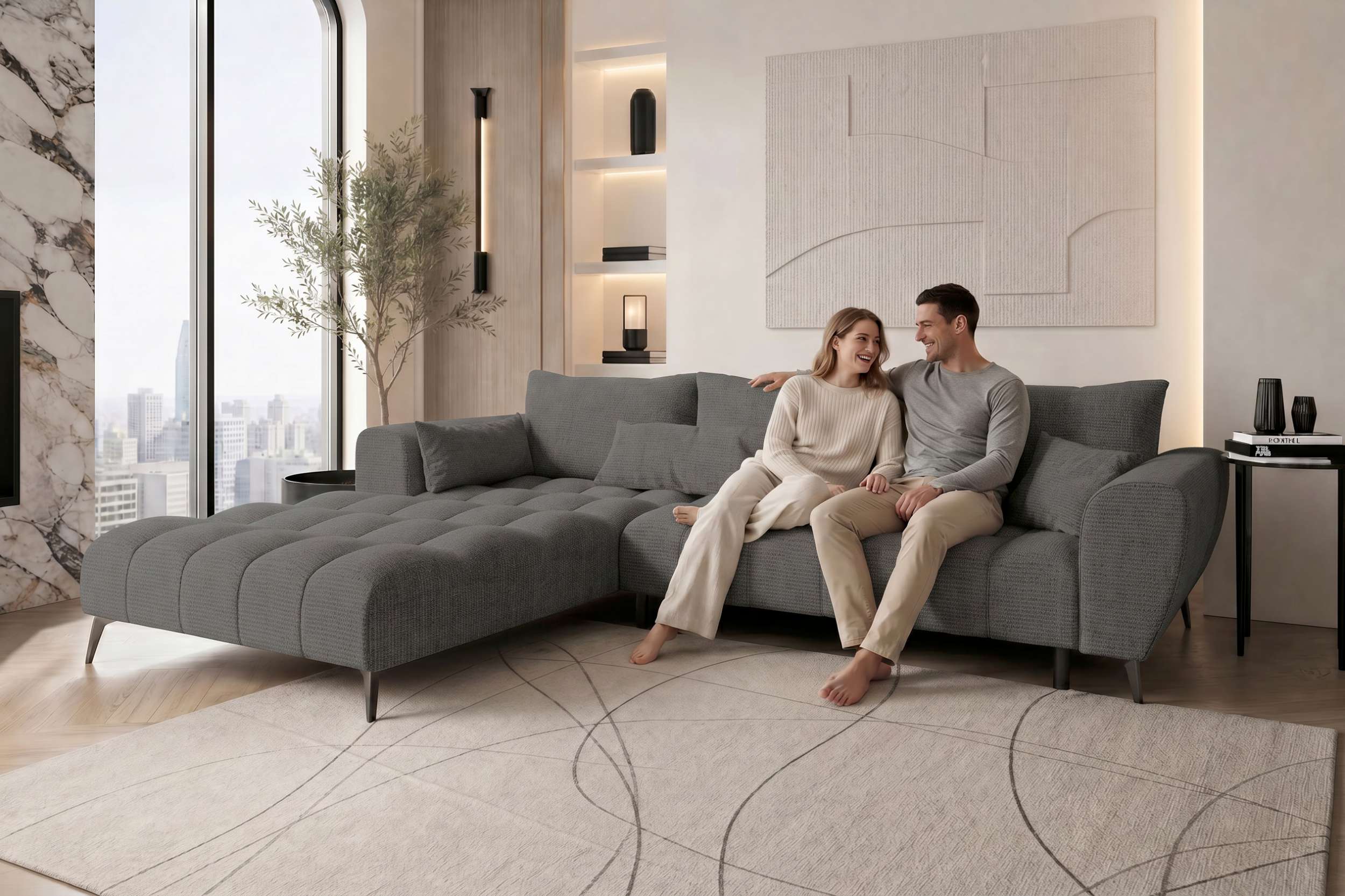 Stoff Ecksofa Avino L-Form Anthrazit