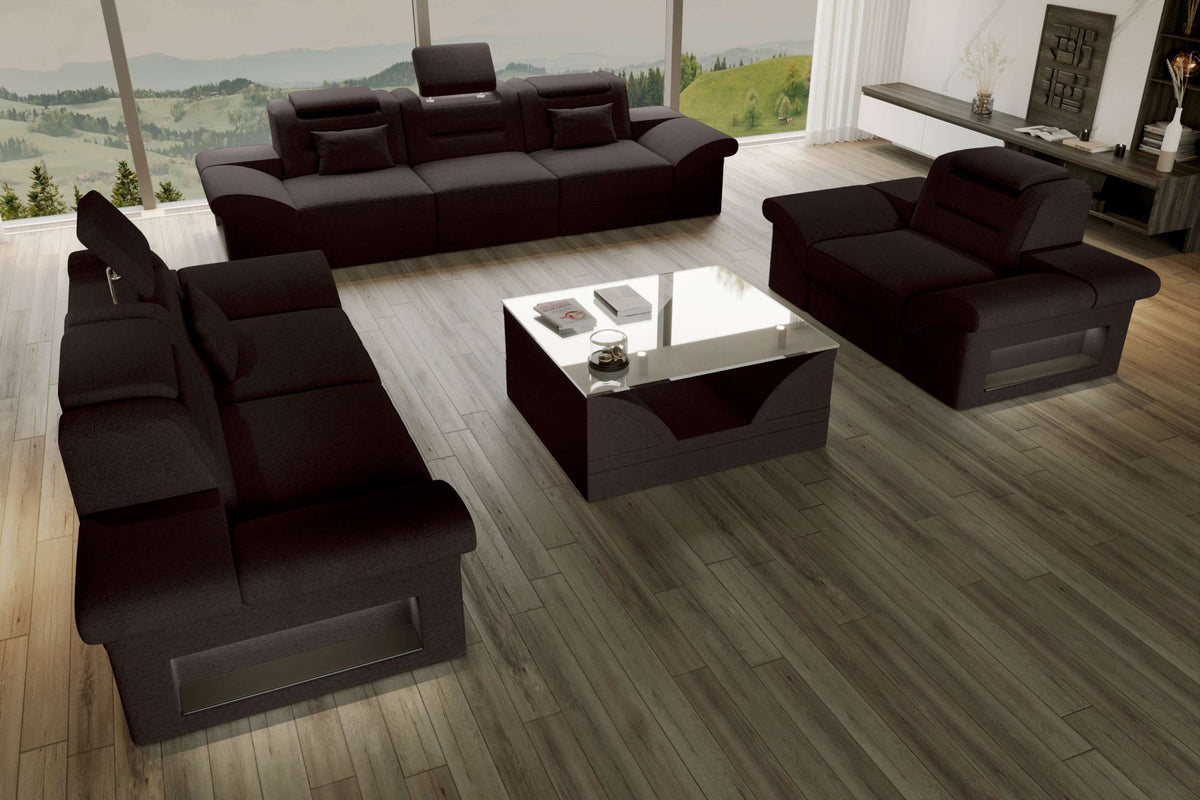 Polster-Sofagarnitur Monza, 3-Sitzer, 2-Sitzer und Sessel Dunkelbraun