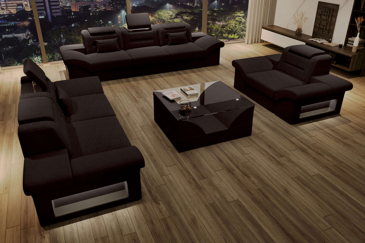 Polster-Sofagarnitur Monza, 3-Sitzer, 2-Sitzer und Sessel Dunkelbraun