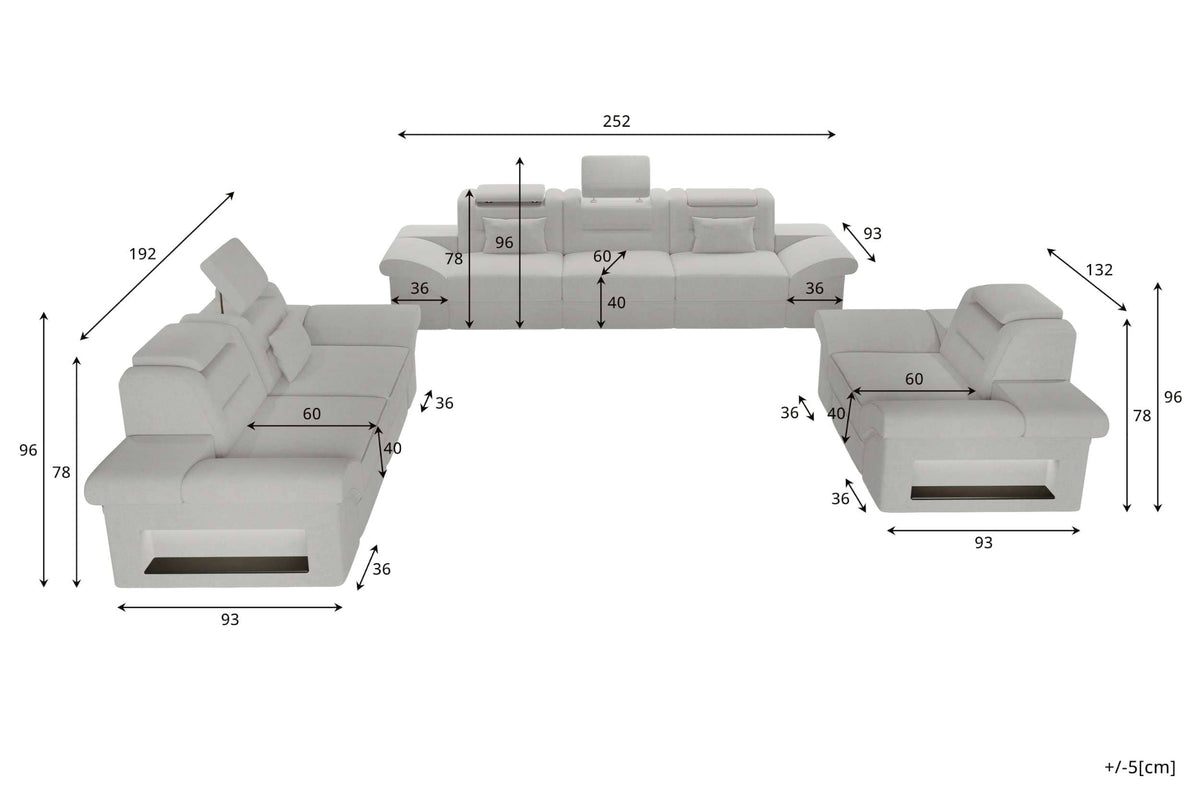 Polster-Sofagarnitur Monza, 3-Sitzer, 2-Sitzer und Sessel Dunkelbraun
