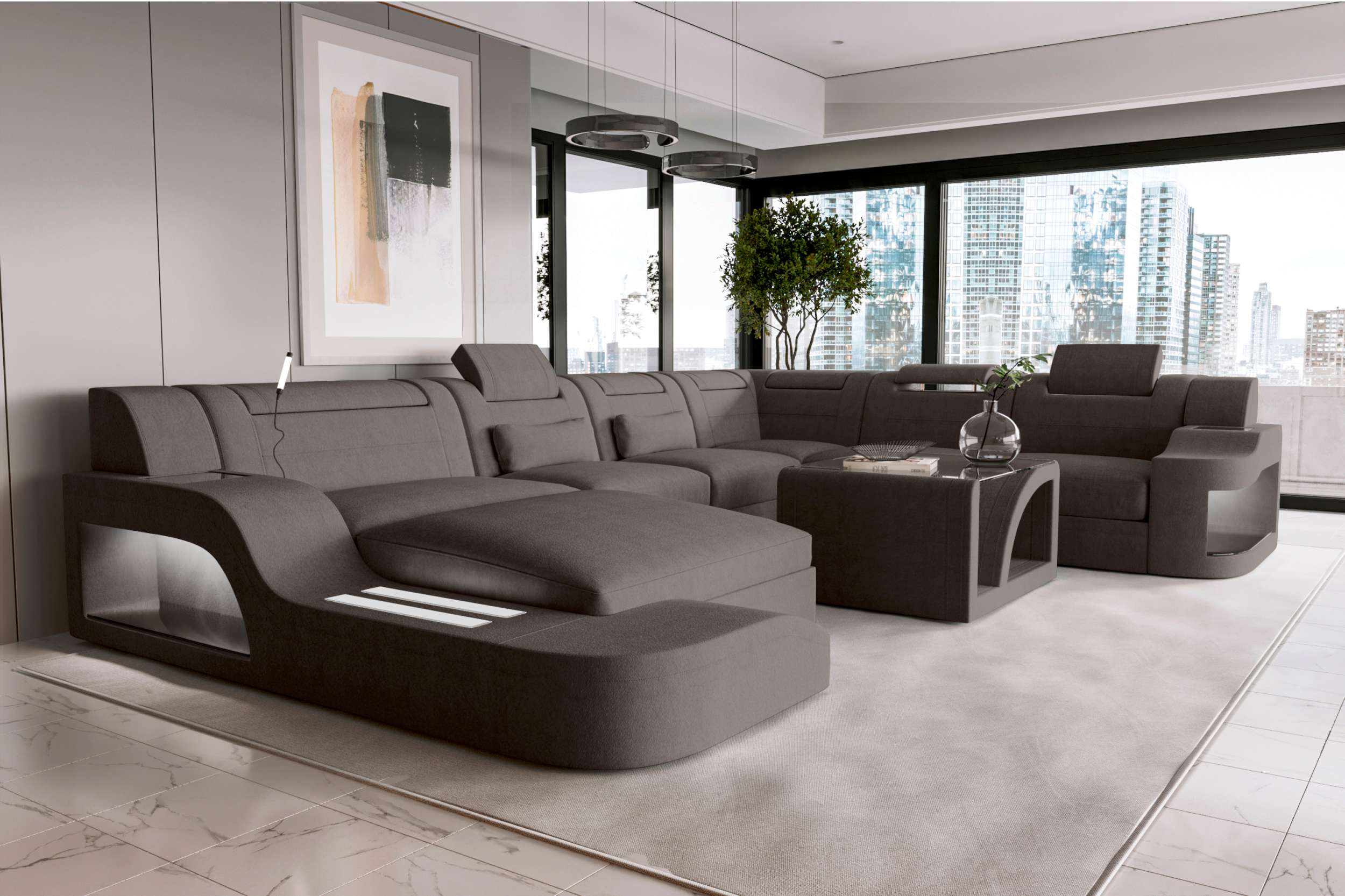 XXL Wohnlandschaft Palermo Stoffsofa Hellbraun